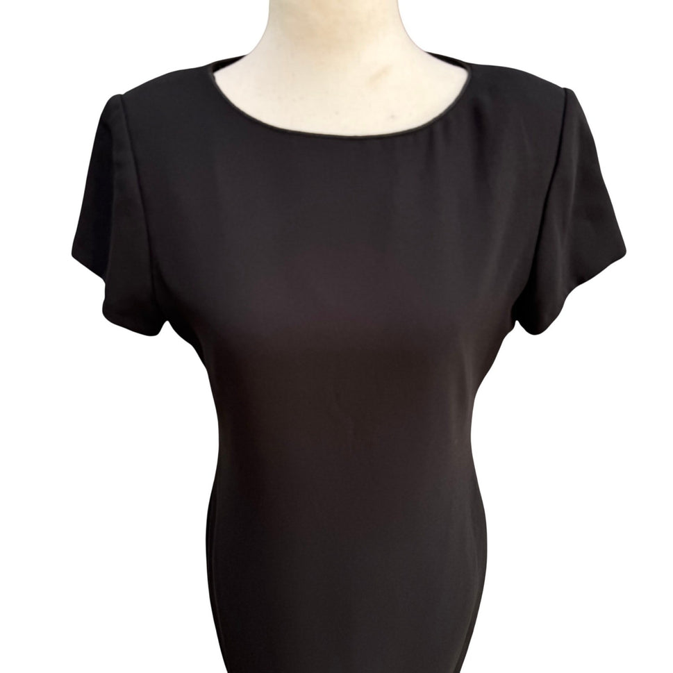 Liz Claiborne Y2K 90s Black Sheath Dress Short Sleeve Round Neck Career Formal S