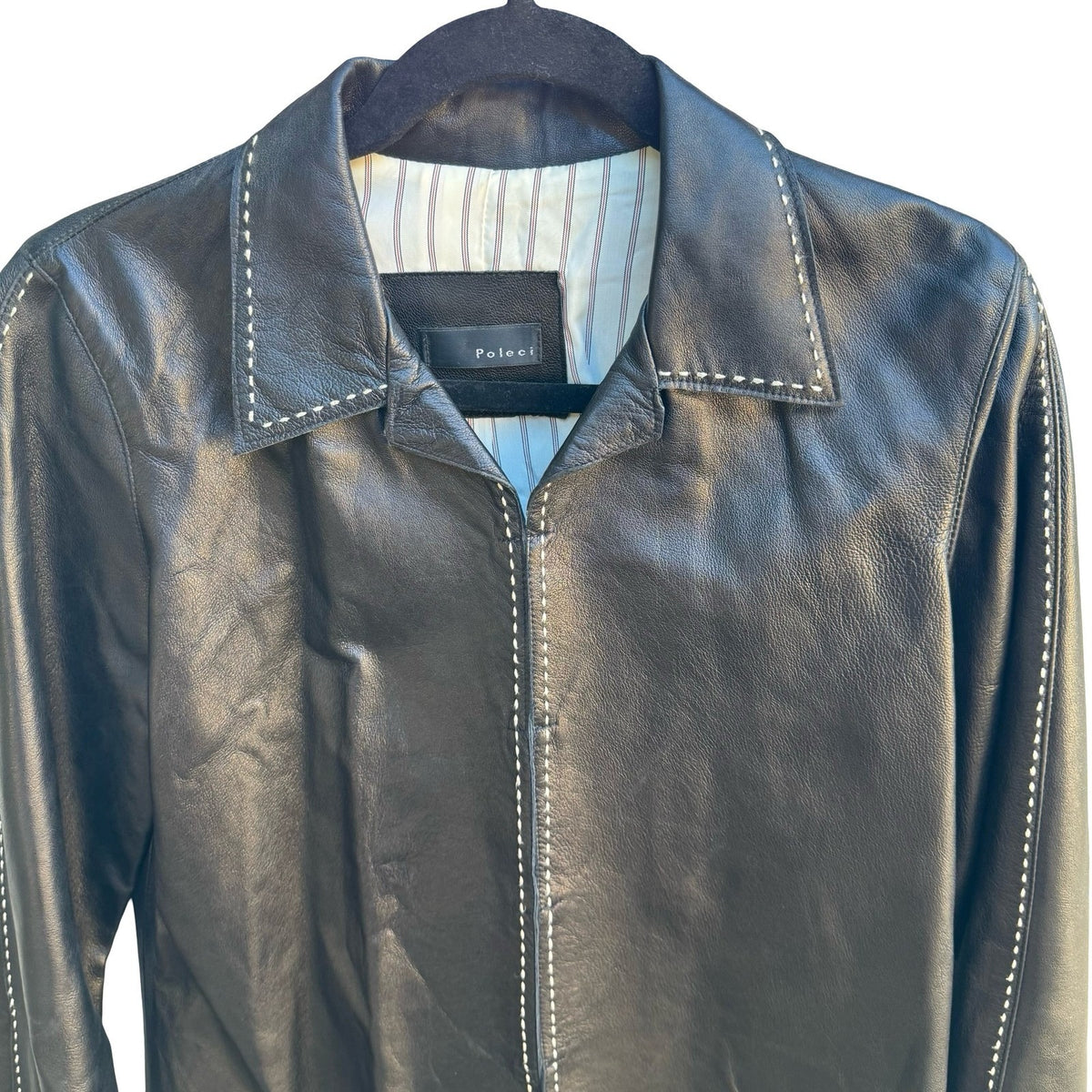 Poleci Y2K Minimalist Quiet Luxury Moto Edgy Contrast Stitch Leather Jacket M