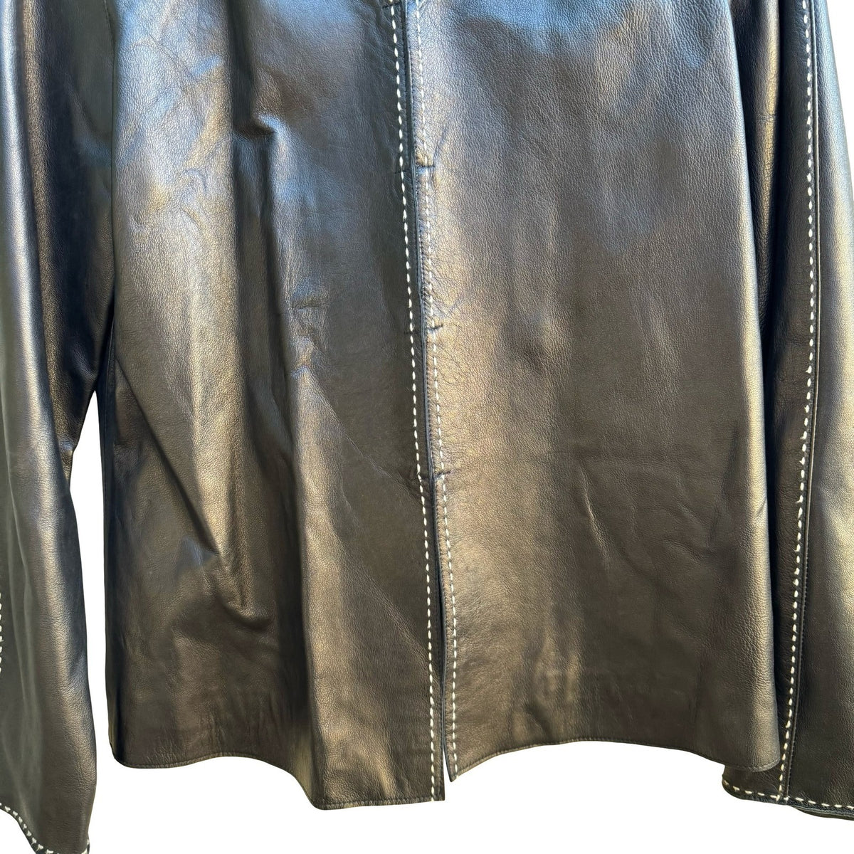 Poleci Y2K Minimalist Quiet Luxury Moto Edgy Contrast Stitch Leather Jacket M