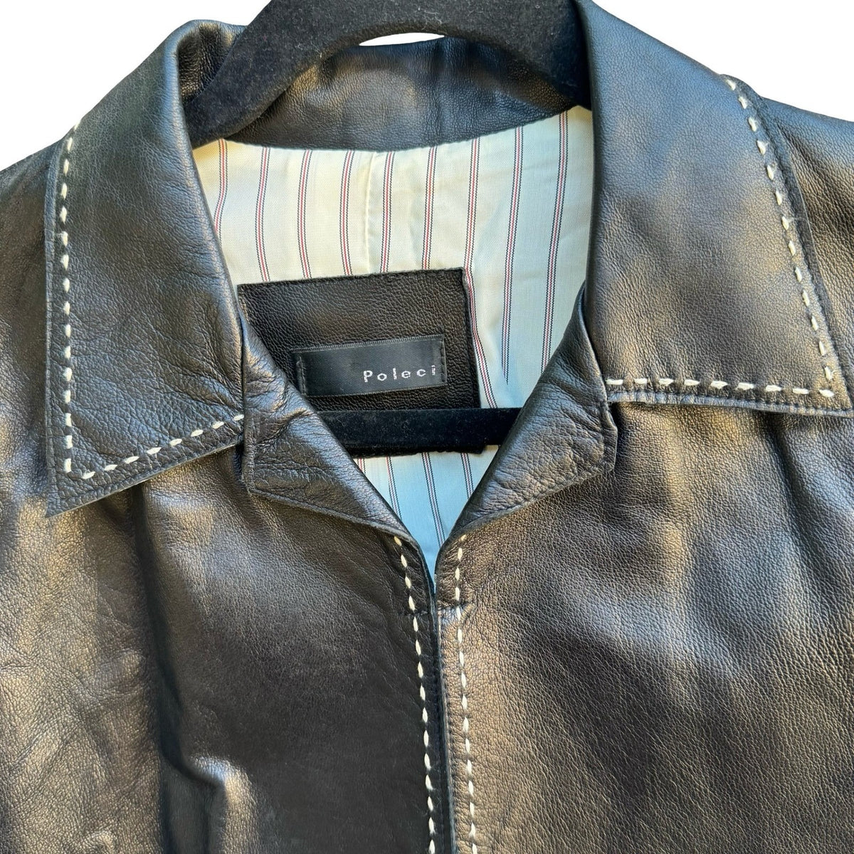Poleci Y2K Minimalist Quiet Luxury Moto Edgy Contrast Stitch Leather Jacket M