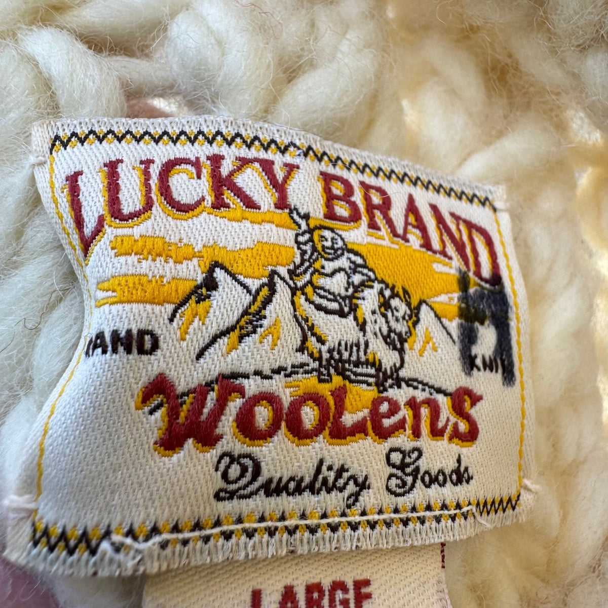 Lucky Brand Woolens Hand Knit Wool Chunky Lattice Turtleneck Sweater Cream L
