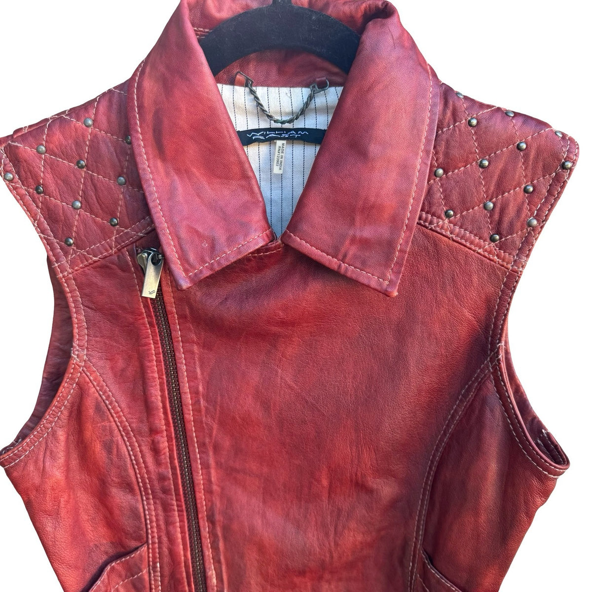 William Rast Y2K Studded Quilted Leather Moto Punk Rocker Biker Edgy Vest Red S