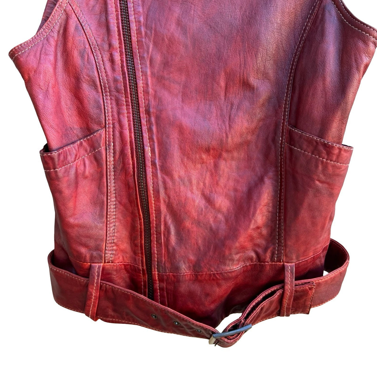 William Rast Y2K Studded Quilted Leather Moto Punk Rocker Biker Edgy Vest Red S