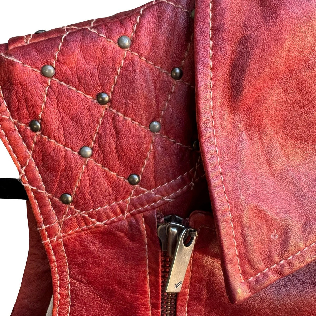 William Rast Y2K Studded Quilted Leather Moto Punk Rocker Biker Edgy Vest Red S