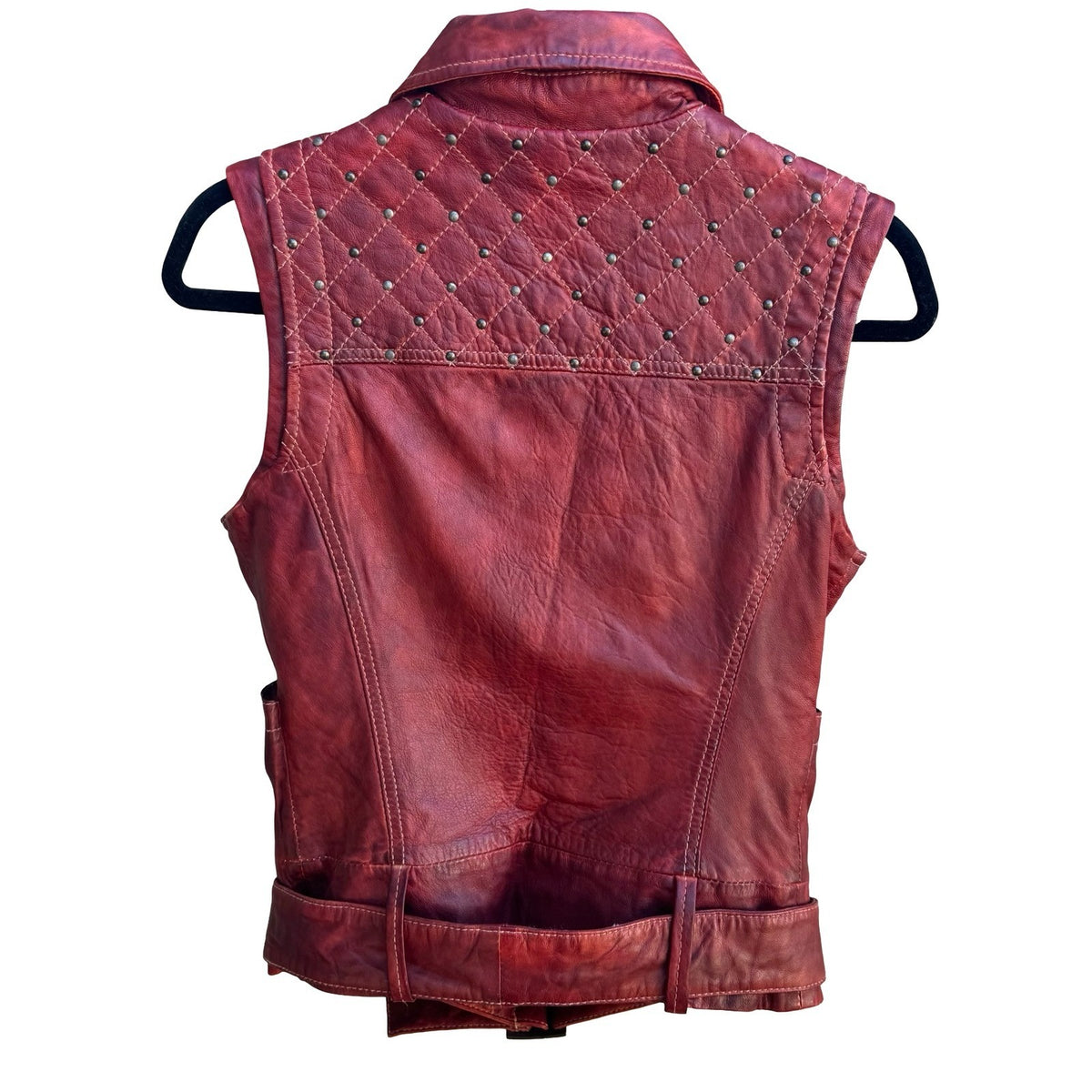 William Rast Y2K Studded Quilted Leather Moto Punk Rocker Biker Edgy Vest Red S