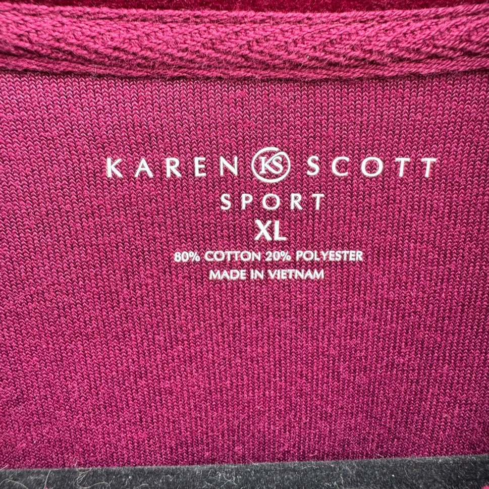 Karen Scott Y2K XL Berry Pink Velour Full Zip Mock Neck Track Jacket Athleisure