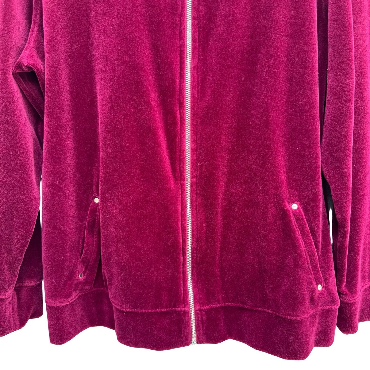 Karen Scott Y2K XL Berry Pink Velour Full Zip Mock Neck Track Jacket Athleisure