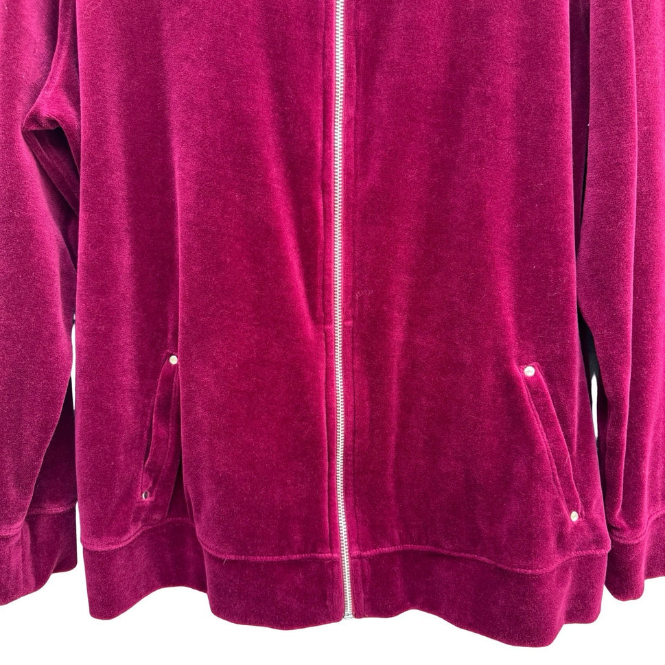 Karen Scott Y2K XL Berry Pink Velour Full Zip Mock Neck Track Jacket Athleisure