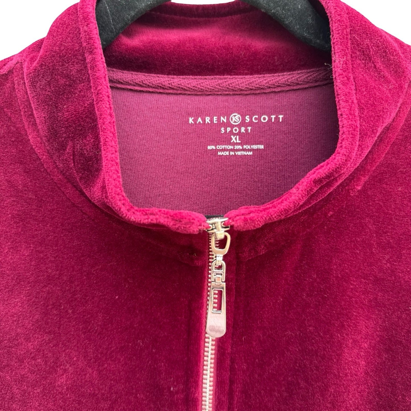 Karen Scott Y2K XL Berry Pink Velour Full Zip Mock Neck Track Jacket Athleisure