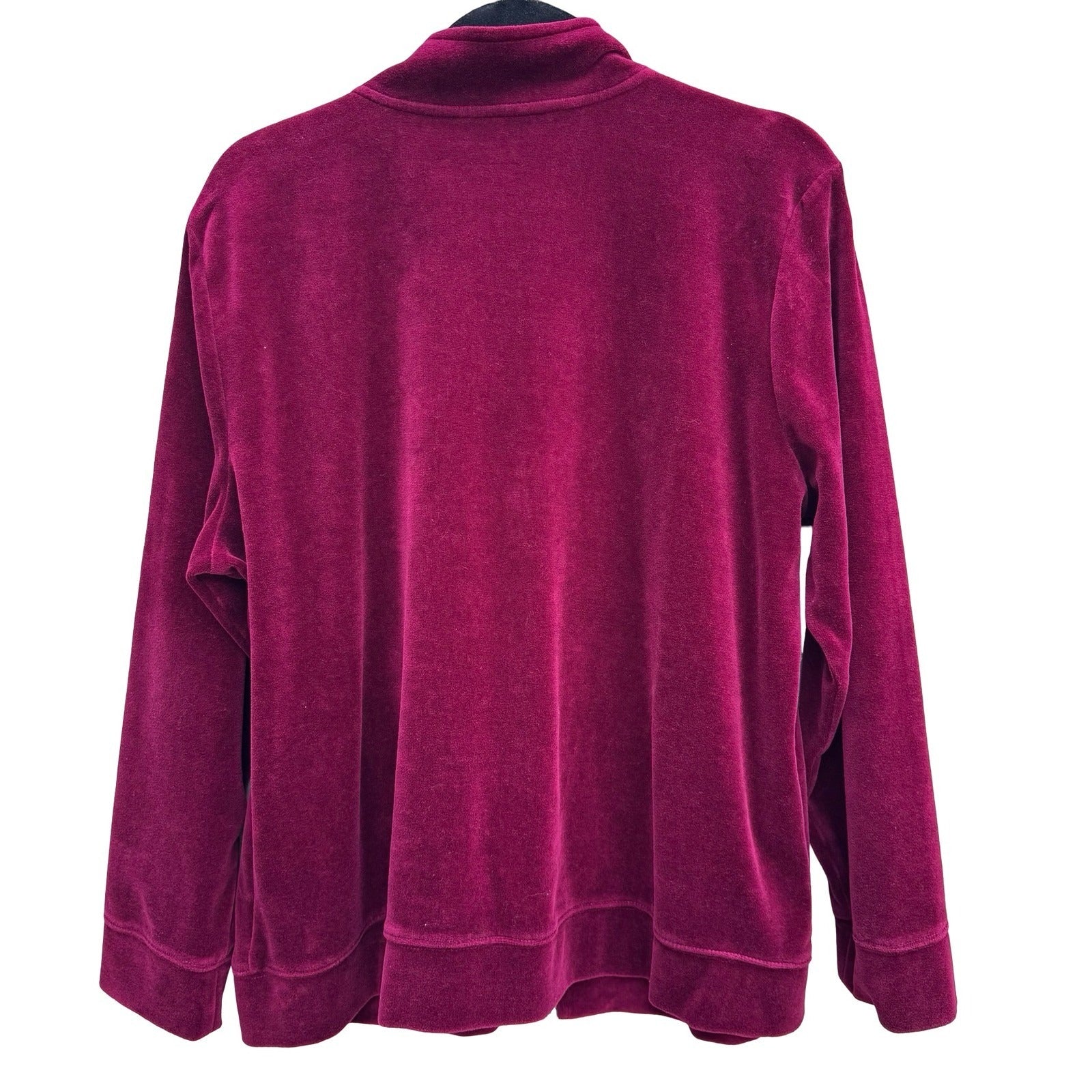Karen Scott Y2K XL Berry Pink Velour Full Zip Mock Neck Track Jacket Athleisure