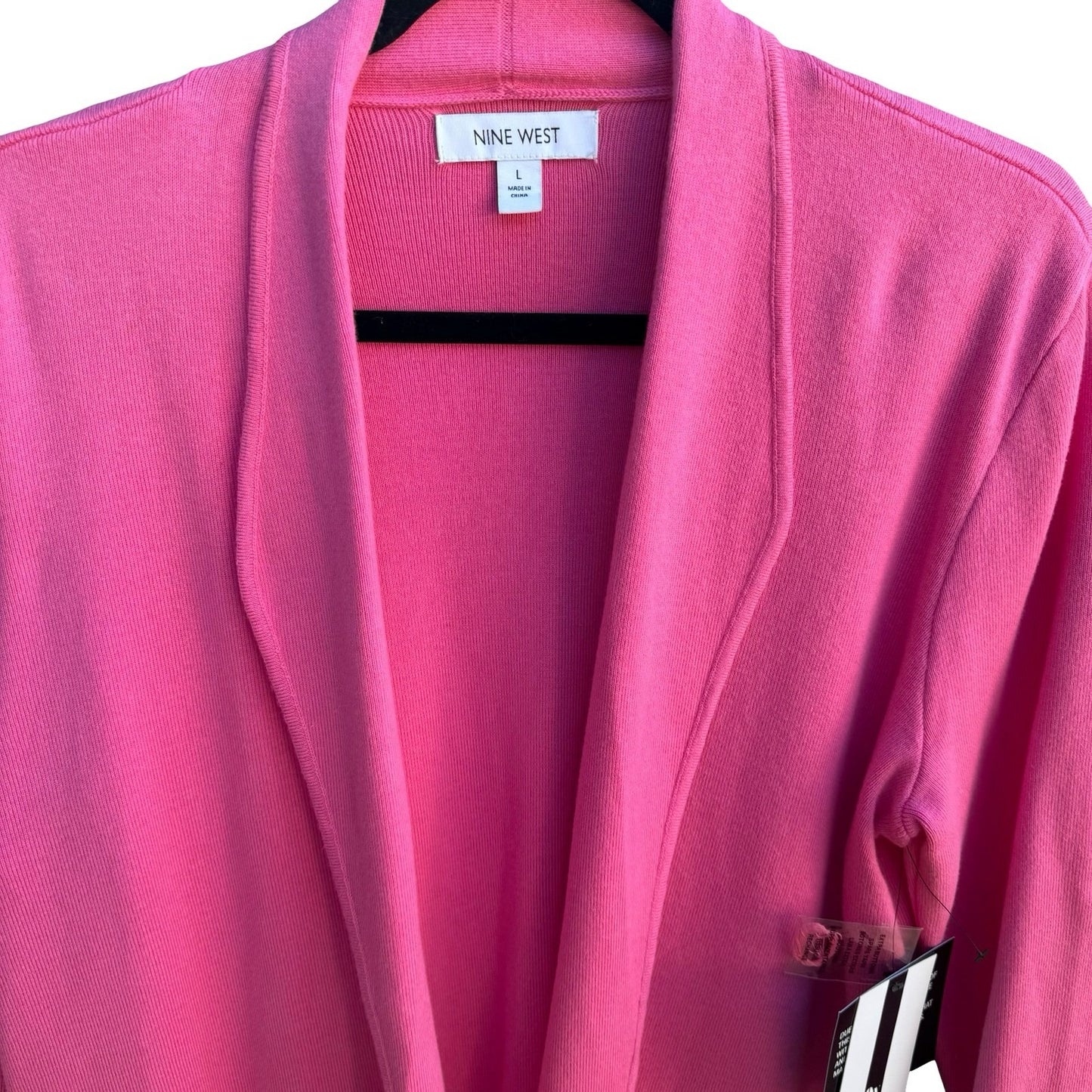 Nine West Minimalist Preppy Open Front Side Zip Cardigan Sweater Hot Pink L NWT
