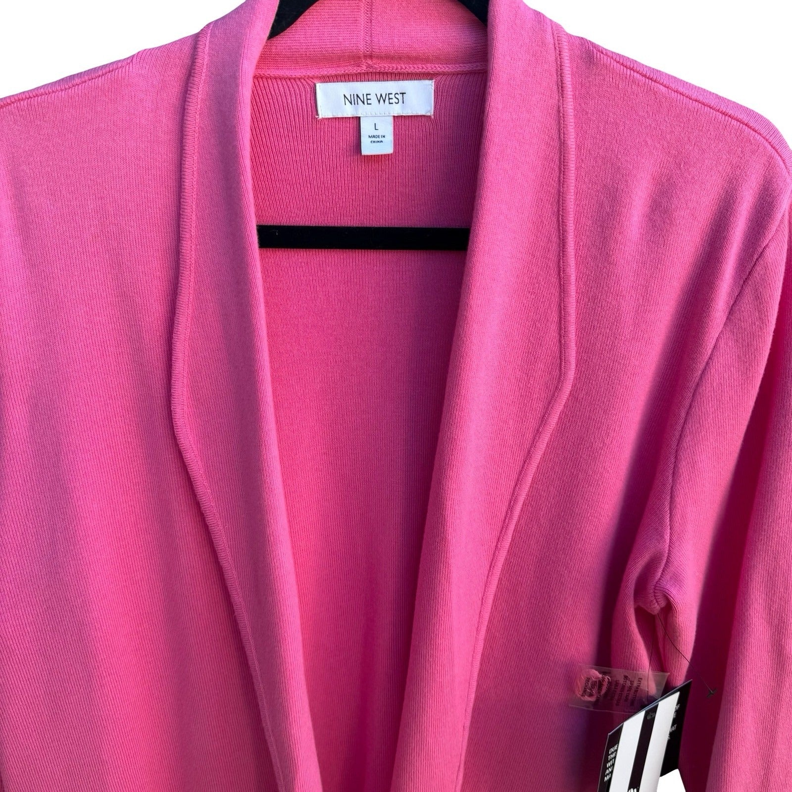 Nine West Minimalist Preppy Open Front Side Zip Cardigan Sweater Hot Pink L NWT
