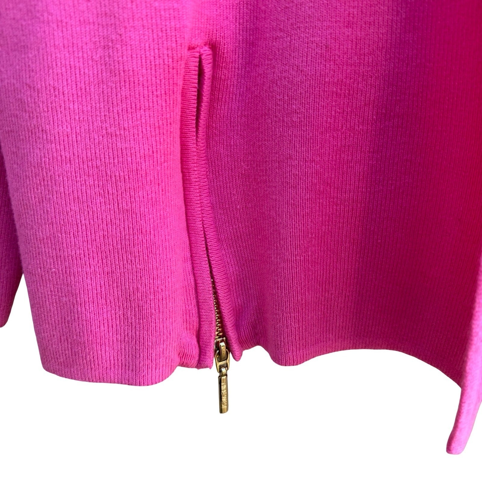 Nine West Minimalist Preppy Open Front Side Zip Cardigan Sweater Hot Pink L NWT