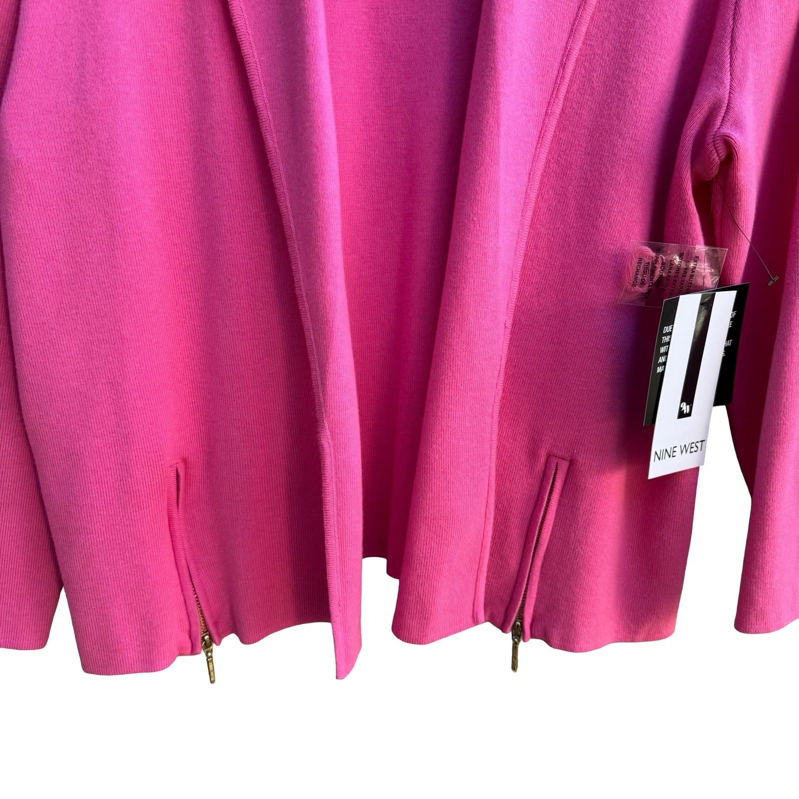 Nine West Minimalist Preppy Open Front Side Zip Cardigan Sweater Hot Pink L NWT