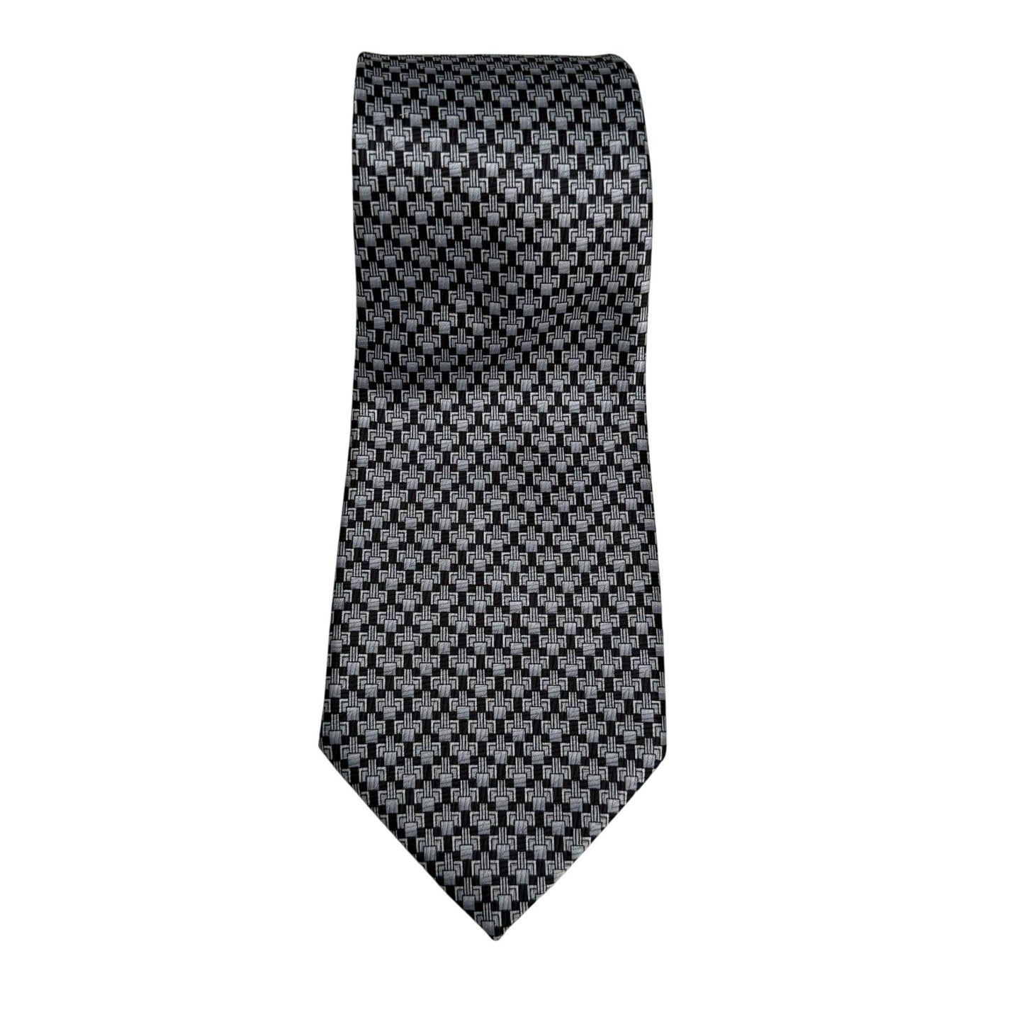 Ivre Hausse Vintage Mens Black & White Geometric Pattern Silk Tie Necktie