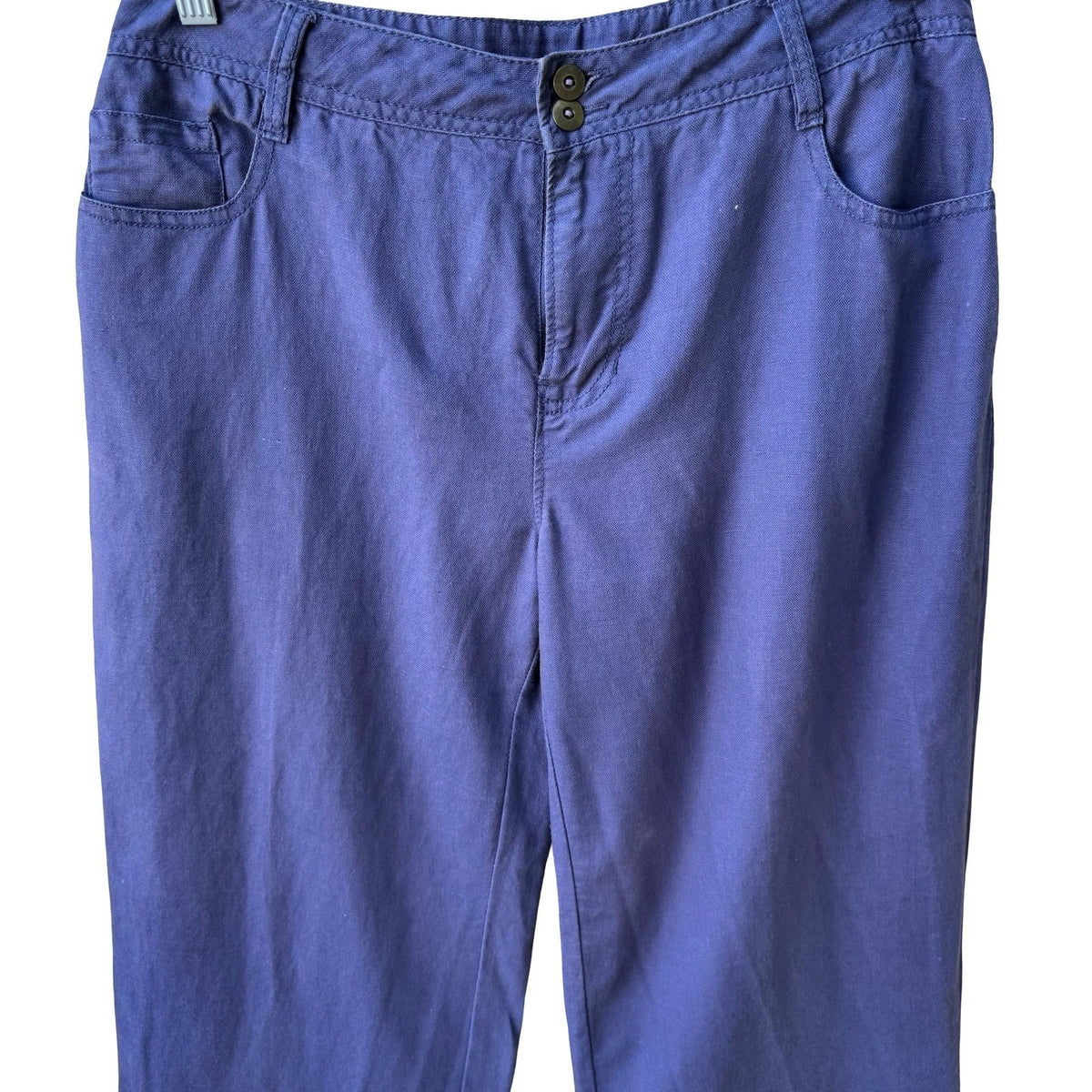 Amber Sun Coastal Minimalist Lagenlook Boho Linen Cotten Wide Leg Pants Blue 6