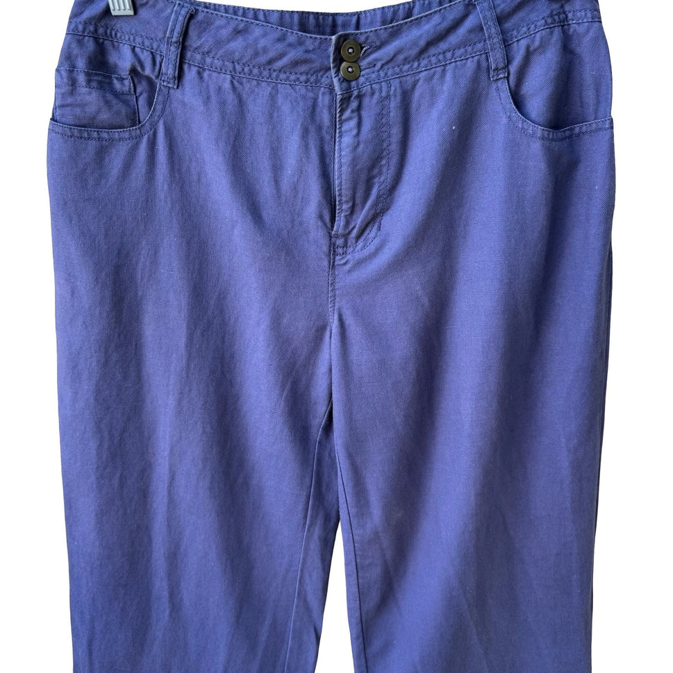 Amber Sun Coastal Minimalist Lagenlook Boho Linen Cotten Wide Leg Pants Blue 6