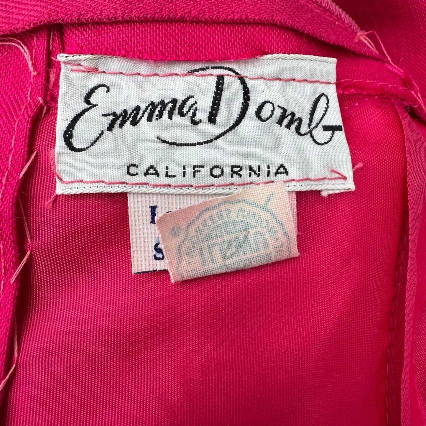 Emma Domb California Vintage 60s Fuchsia Pink Maxi Dress Bow Detail Mod Gown