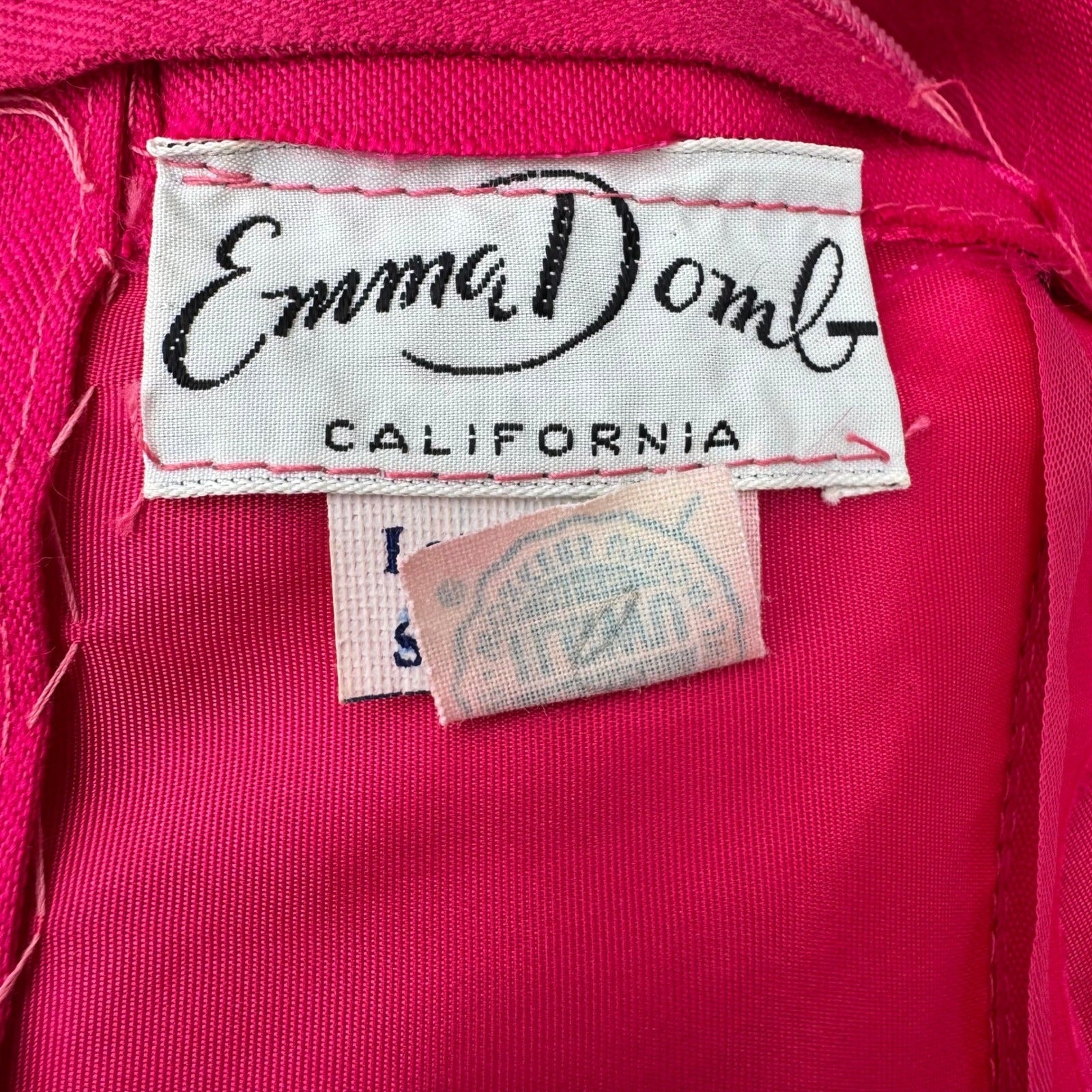 Emma Domb California Vintage 60s Fuchsia Pink Maxi Dress Bow Detail Mod Gown