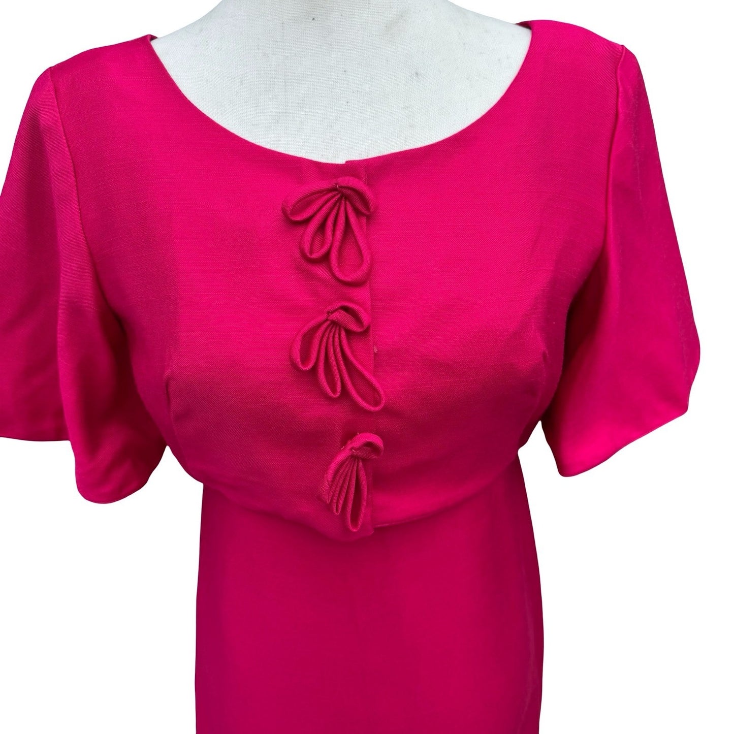 Emma Domb California Vintage 60s Fuchsia Pink Maxi Dress Bow Detail Mod Gown