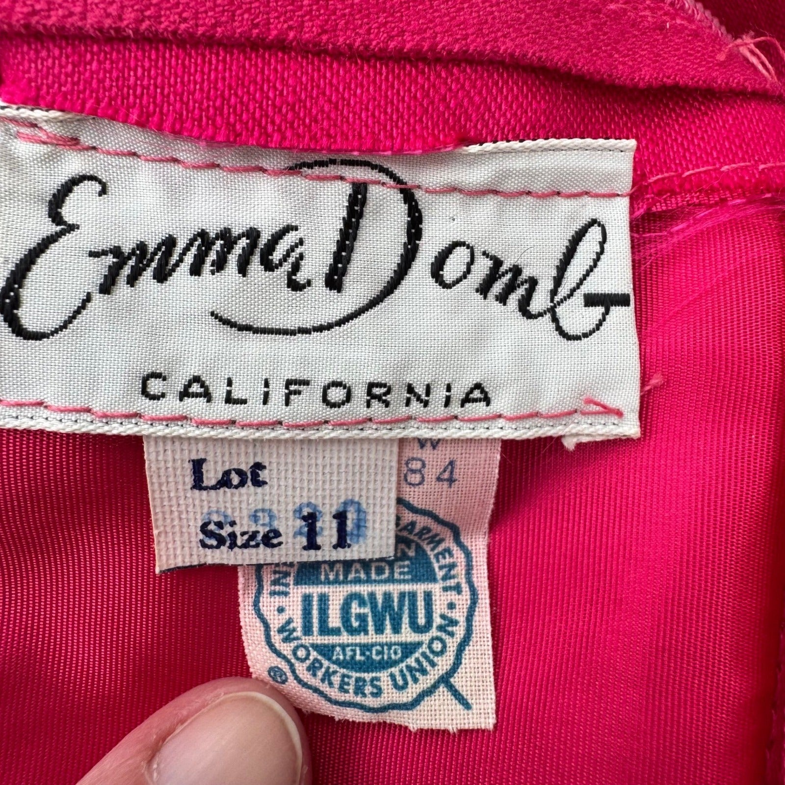 Emma Domb California Vintage 60s Fuchsia Pink Maxi Dress Bow Detail Mod Gown