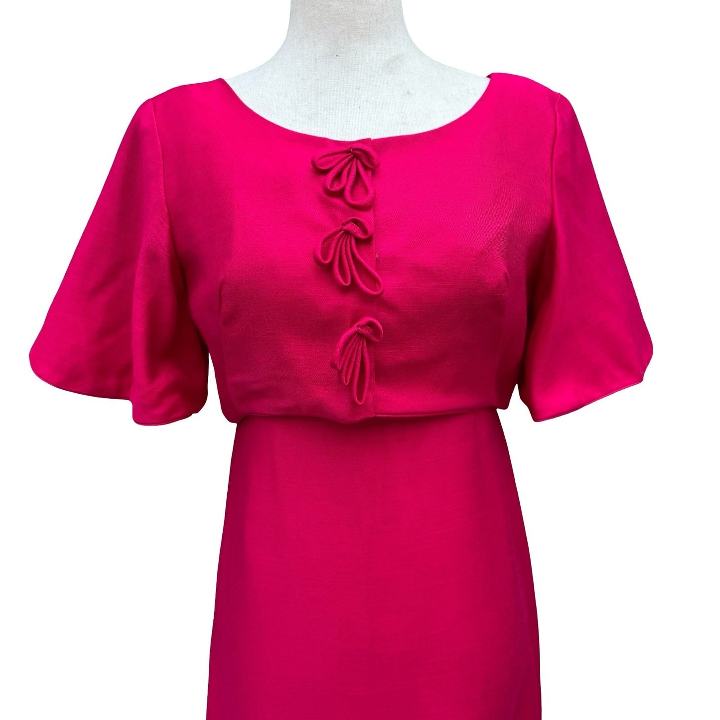 Emma Domb California Vintage 60s Fuchsia Pink Maxi Dress Bow Detail Mod Gown
