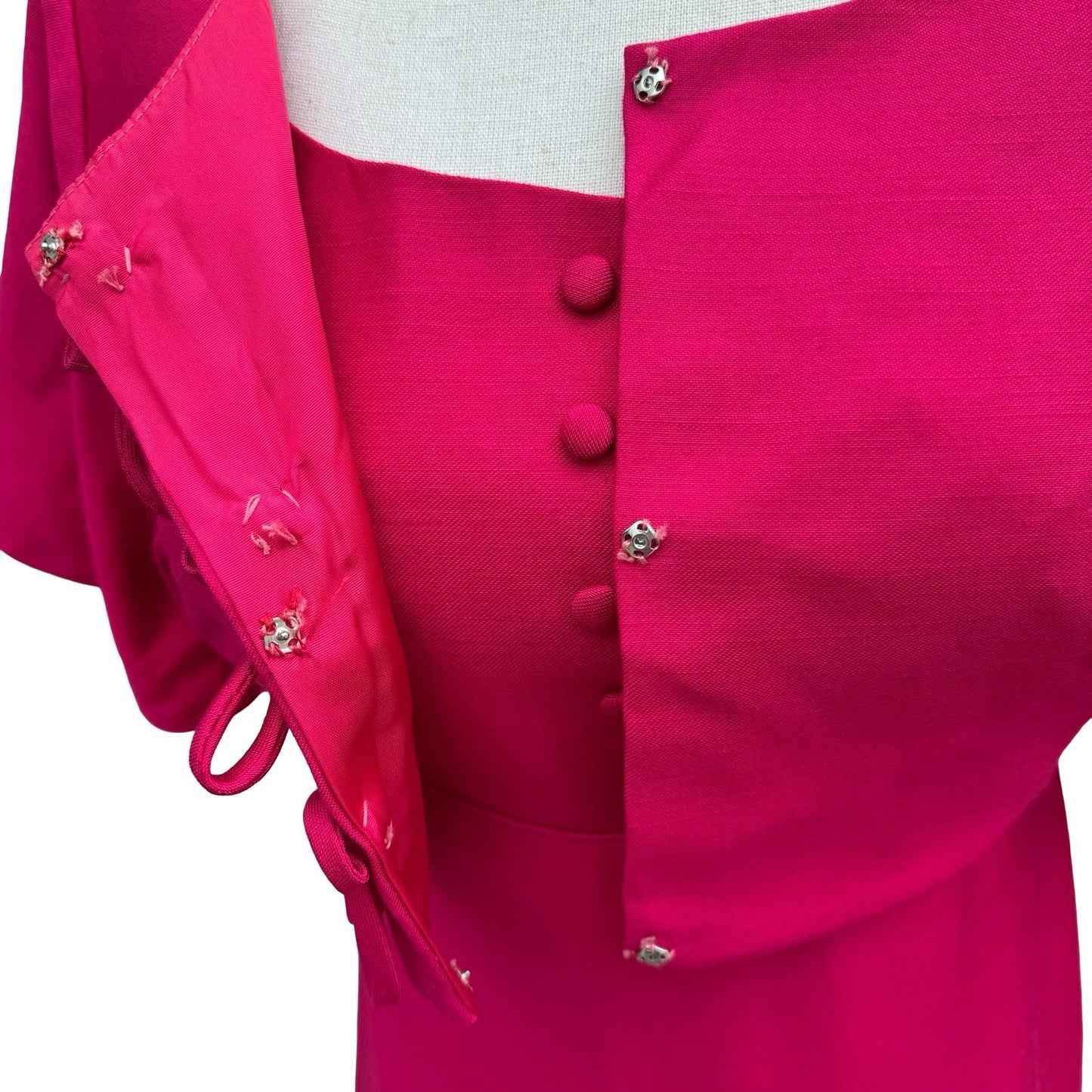 Emma Domb California Vintage 60s Fuchsia Pink Maxi Dress Bow Detail Mod Gown