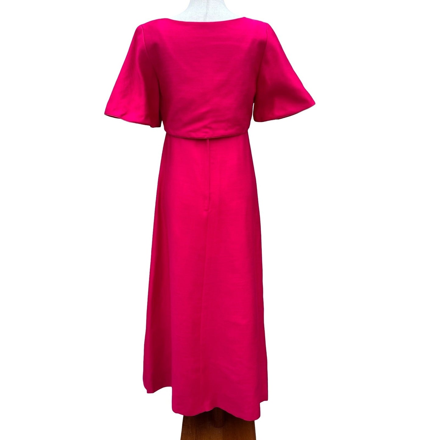 Emma Domb California Vintage 60s Fuchsia Pink Maxi Dress Bow Detail Mod Gown