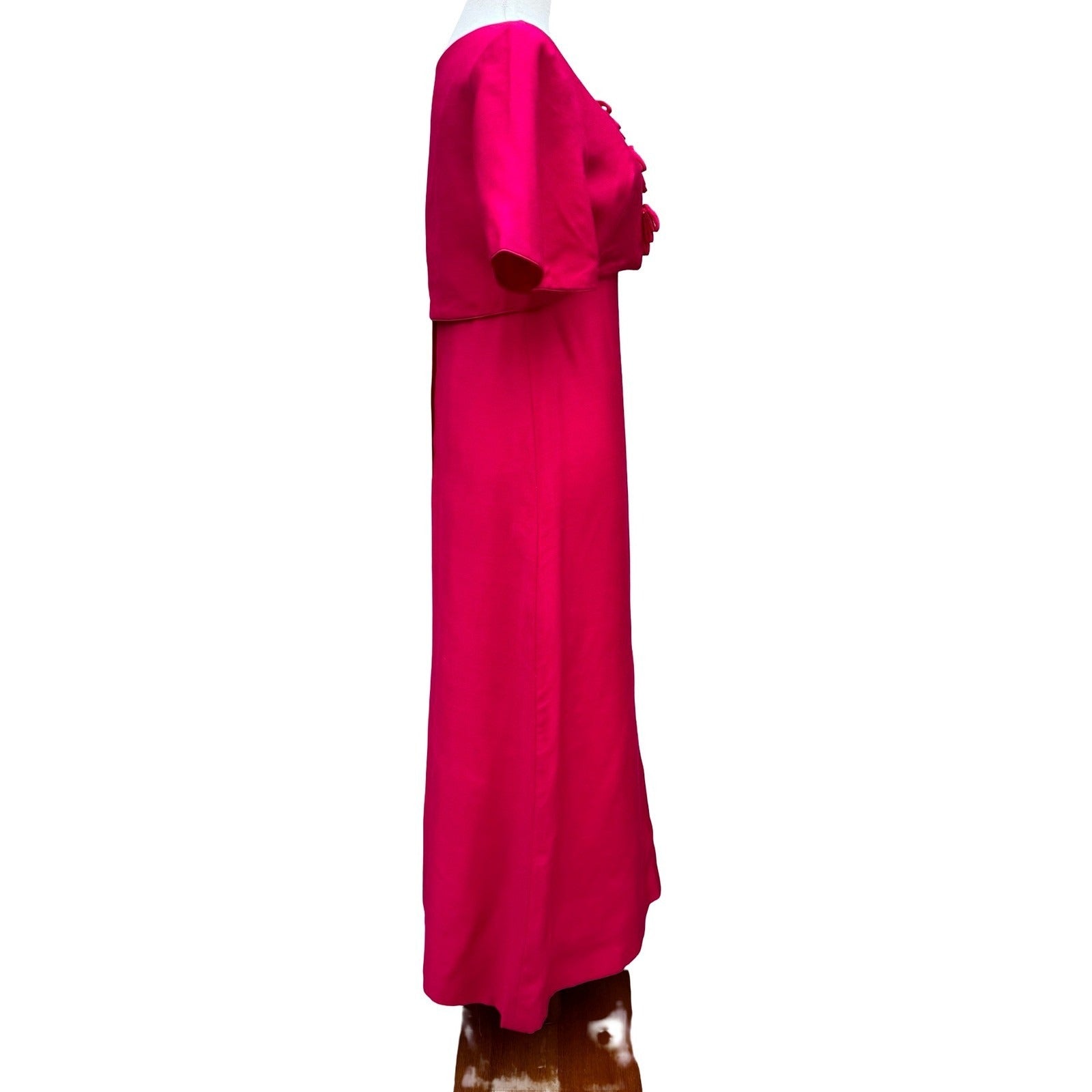 Emma Domb California Vintage 60s Fuchsia Pink Maxi Dress Bow Detail Mod Gown