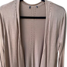 Switch Minimalist Layering Boho Soft Girl Pointelle Open Front Knit Cardigan Tan L 3 image