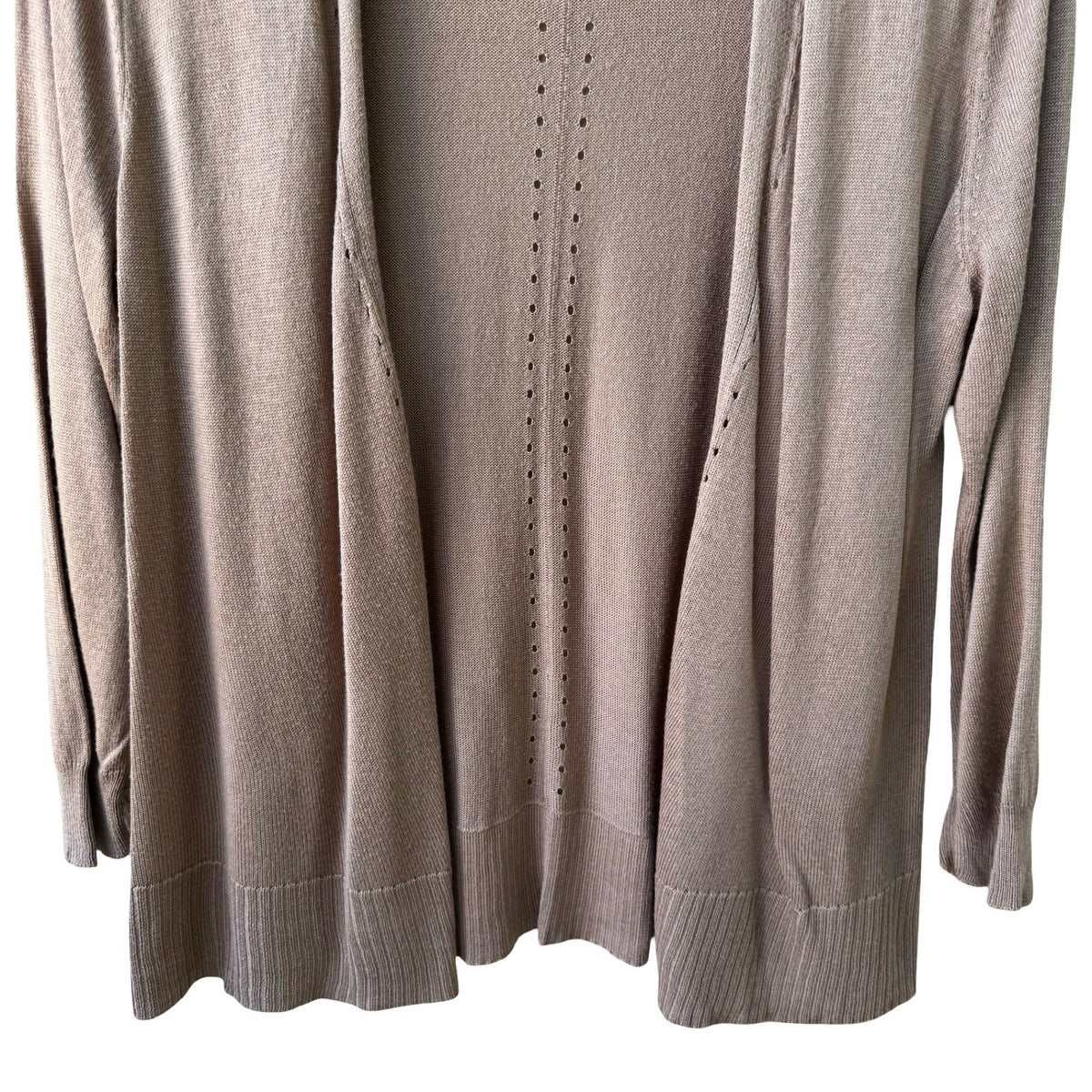 Minimalist Layering Boho Soft Girl Pointelle Open Front Knit Cardigan Tan L