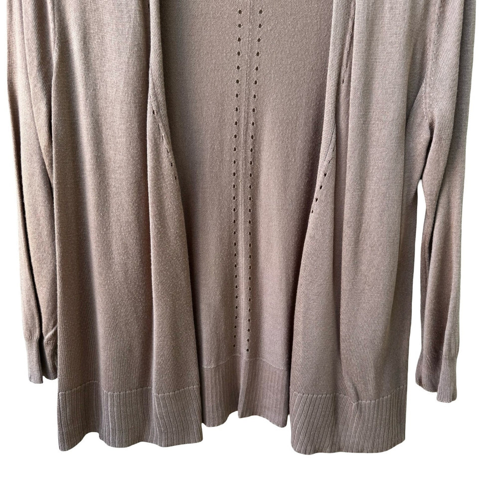 Minimalist Layering Boho Soft Girl Pointelle Open Front Knit Cardigan Tan L