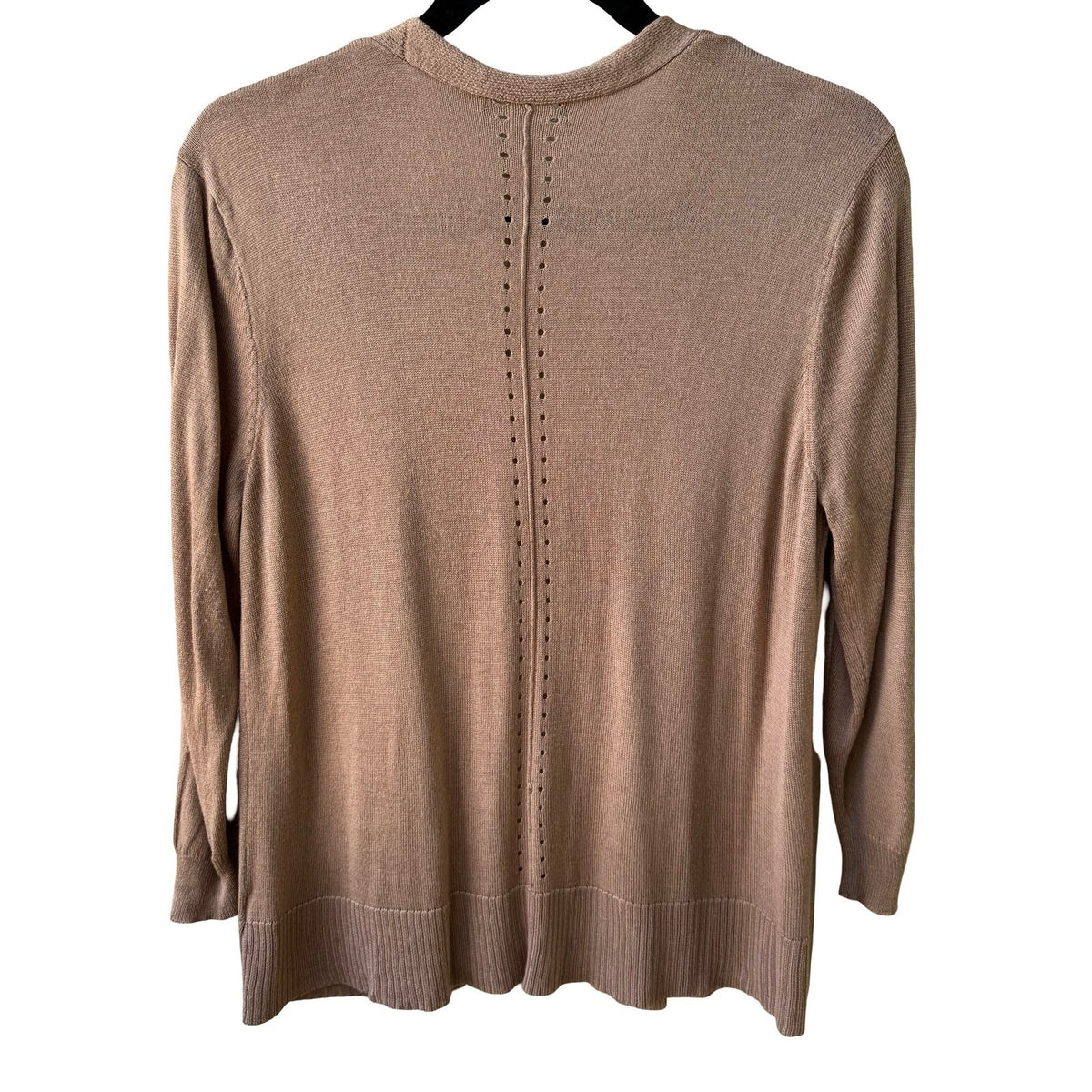 Minimalist Layering Boho Soft Girl Pointelle Open Front Knit Cardigan Tan L