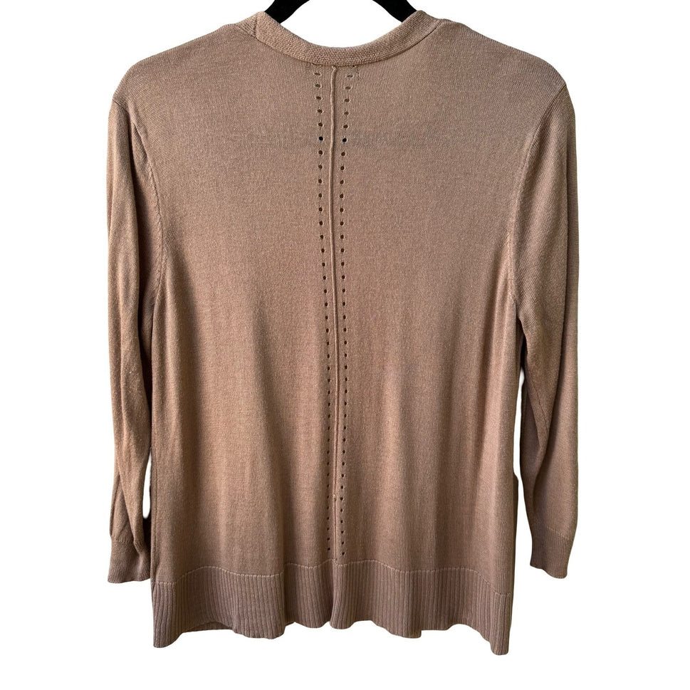 Minimalist Layering Boho Soft Girl Pointelle Open Front Knit Cardigan Tan L