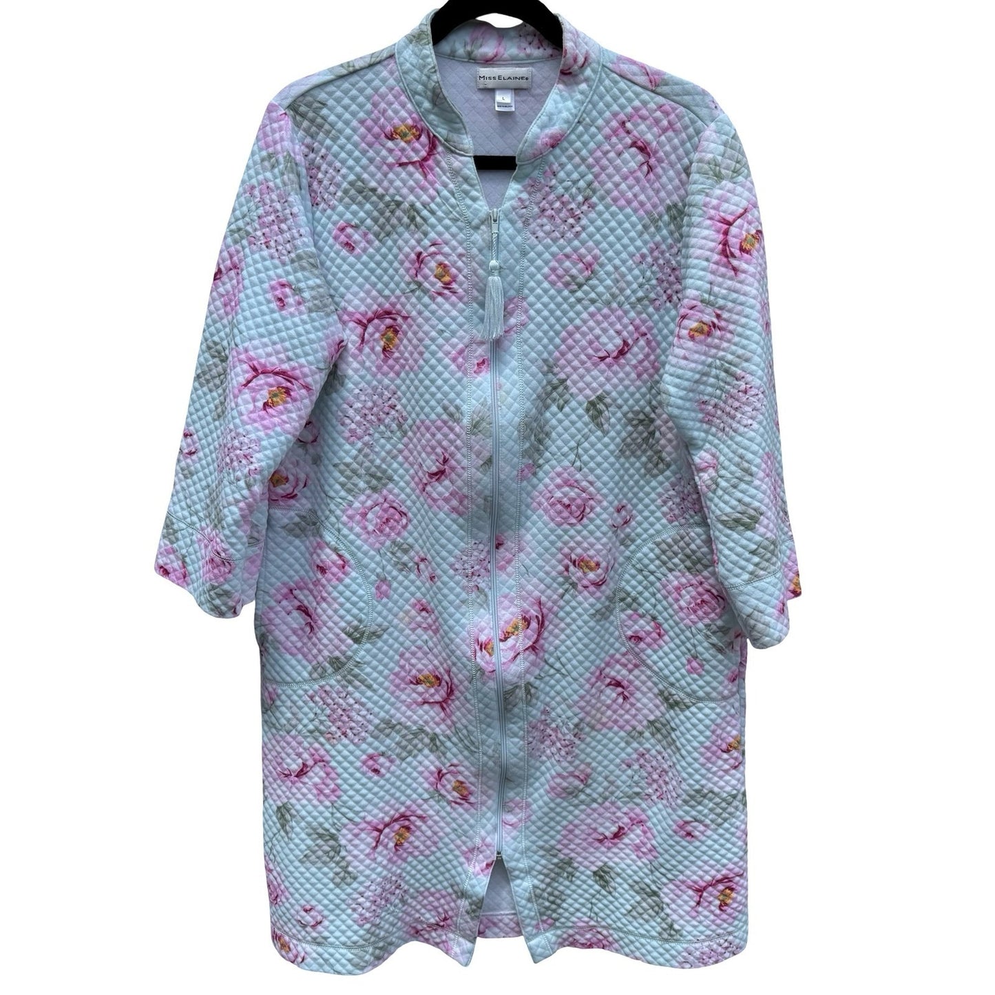 Miss Elaine Womens Large Quilted Zip Front Floral Robe Mint Green Pink 368809T