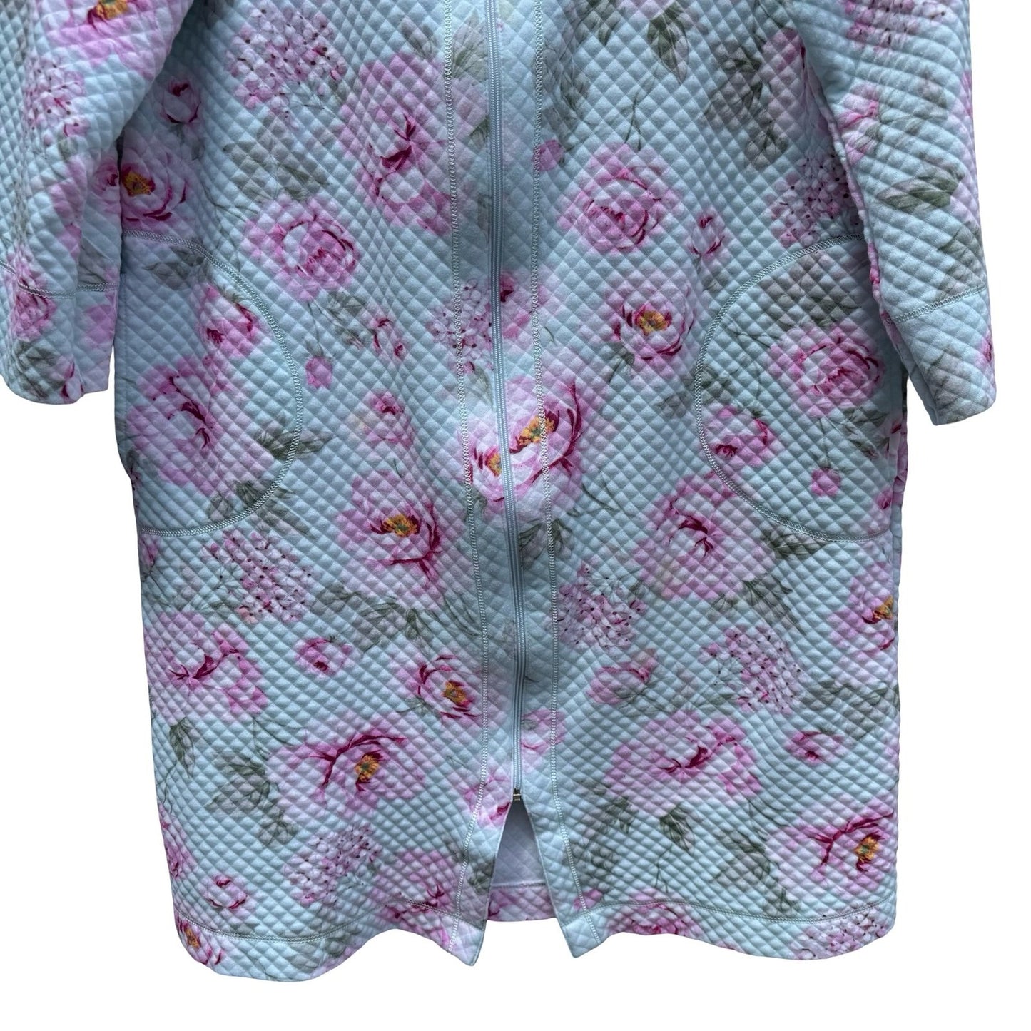 Miss Elaine Womens Large Quilted Zip Front Floral Robe Mint Green Pink 368809T