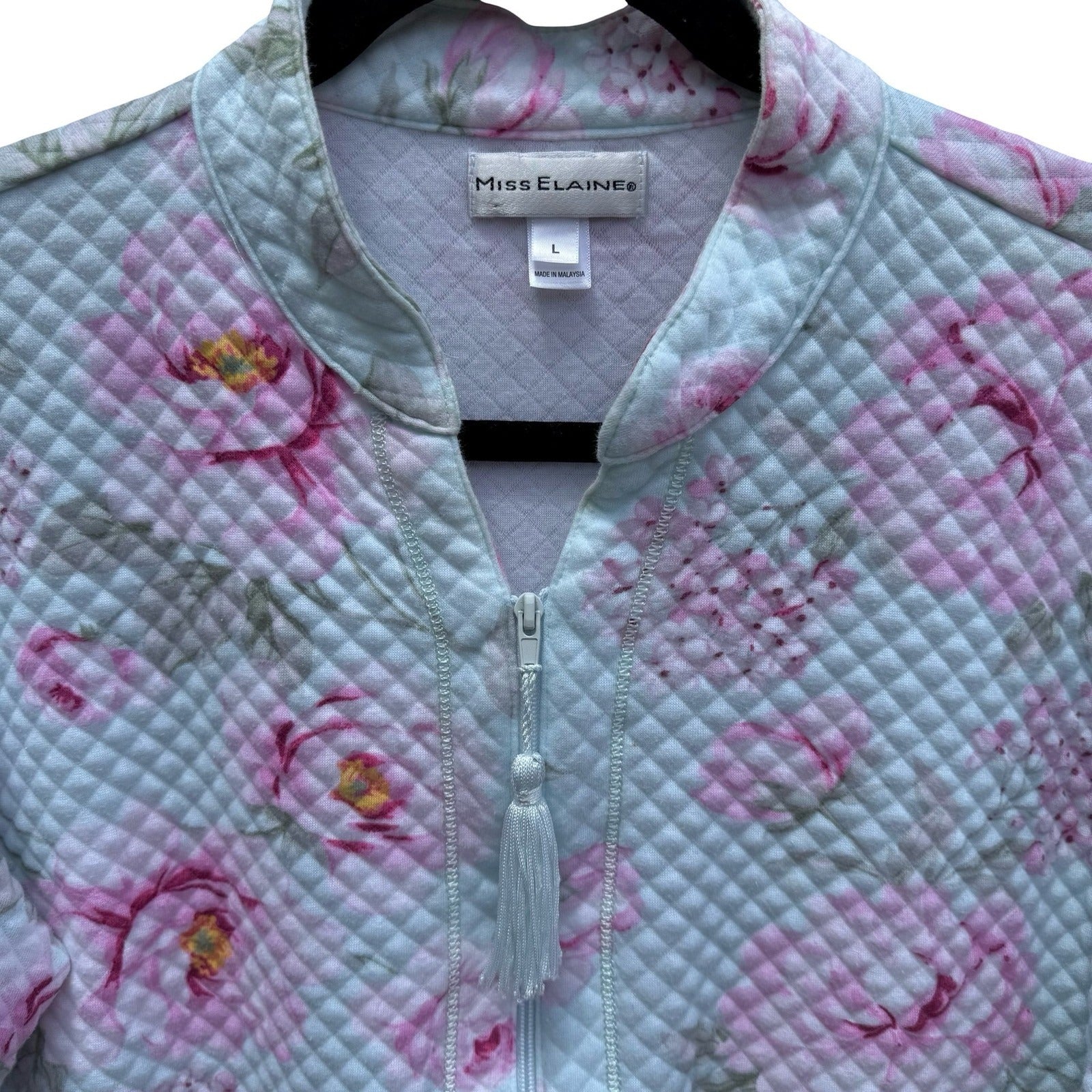Miss Elaine Womens Large Quilted Zip Front Floral Robe Mint Green Pink 368809T