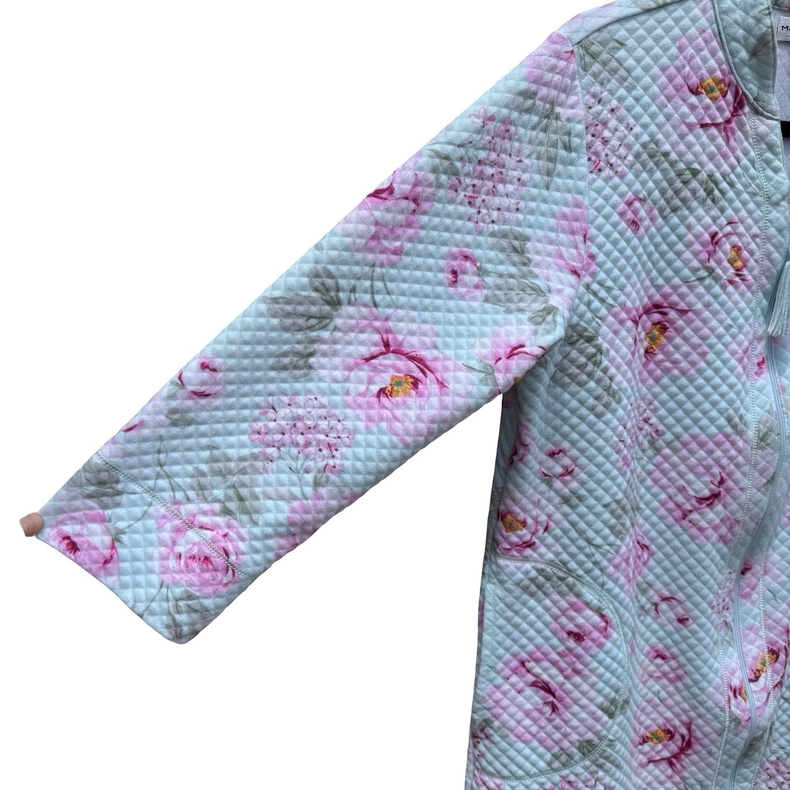 Miss Elaine Womens Large Quilted Zip Front Floral Robe Mint Green Pink 368809T
