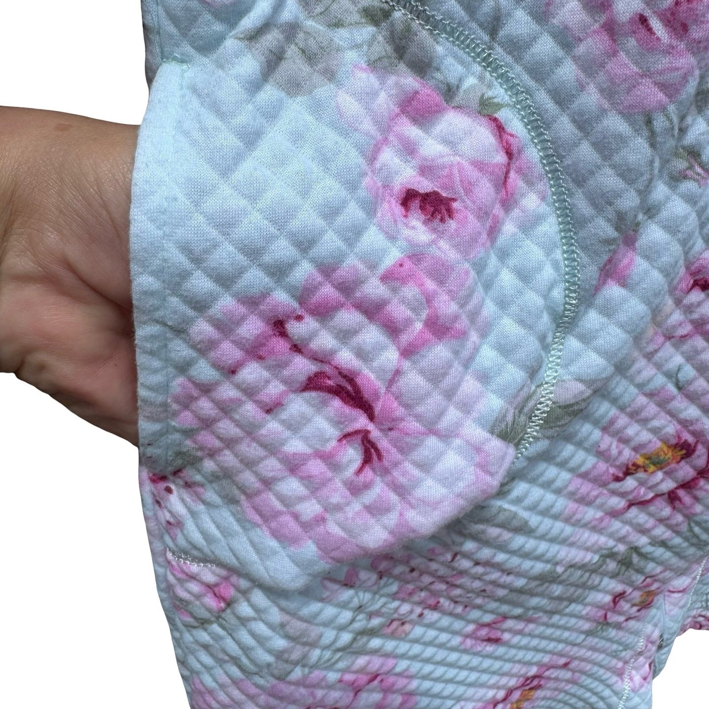 Miss Elaine Womens Large Quilted Zip Front Floral Robe Mint Green Pink 368809T