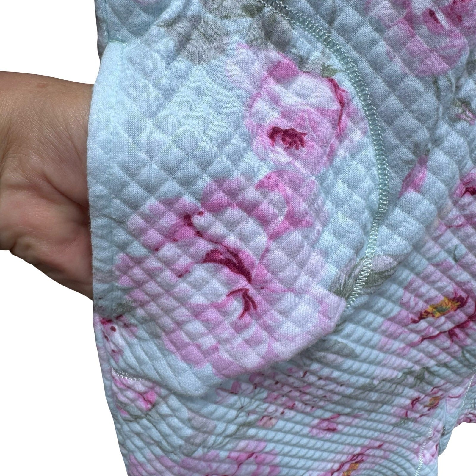 Miss Elaine Womens Large Quilted Zip Front Floral Robe Mint Green Pink 368809T
