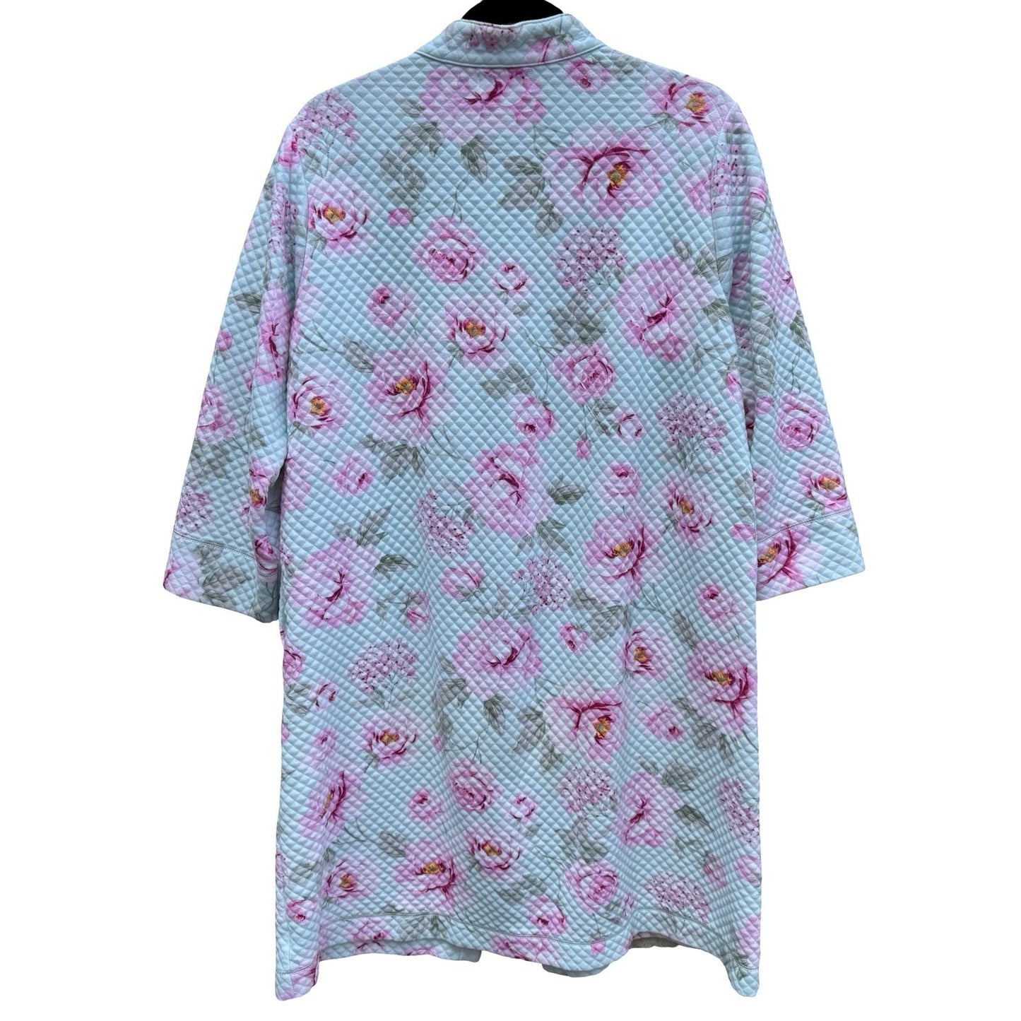 Miss Elaine Womens Large Quilted Zip Front Floral Robe Mint Green Pink 368809T