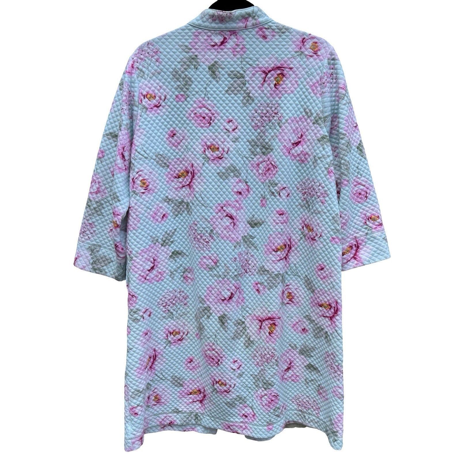Miss Elaine Womens Large Quilted Zip Front Floral Robe Mint Green Pink 368809T