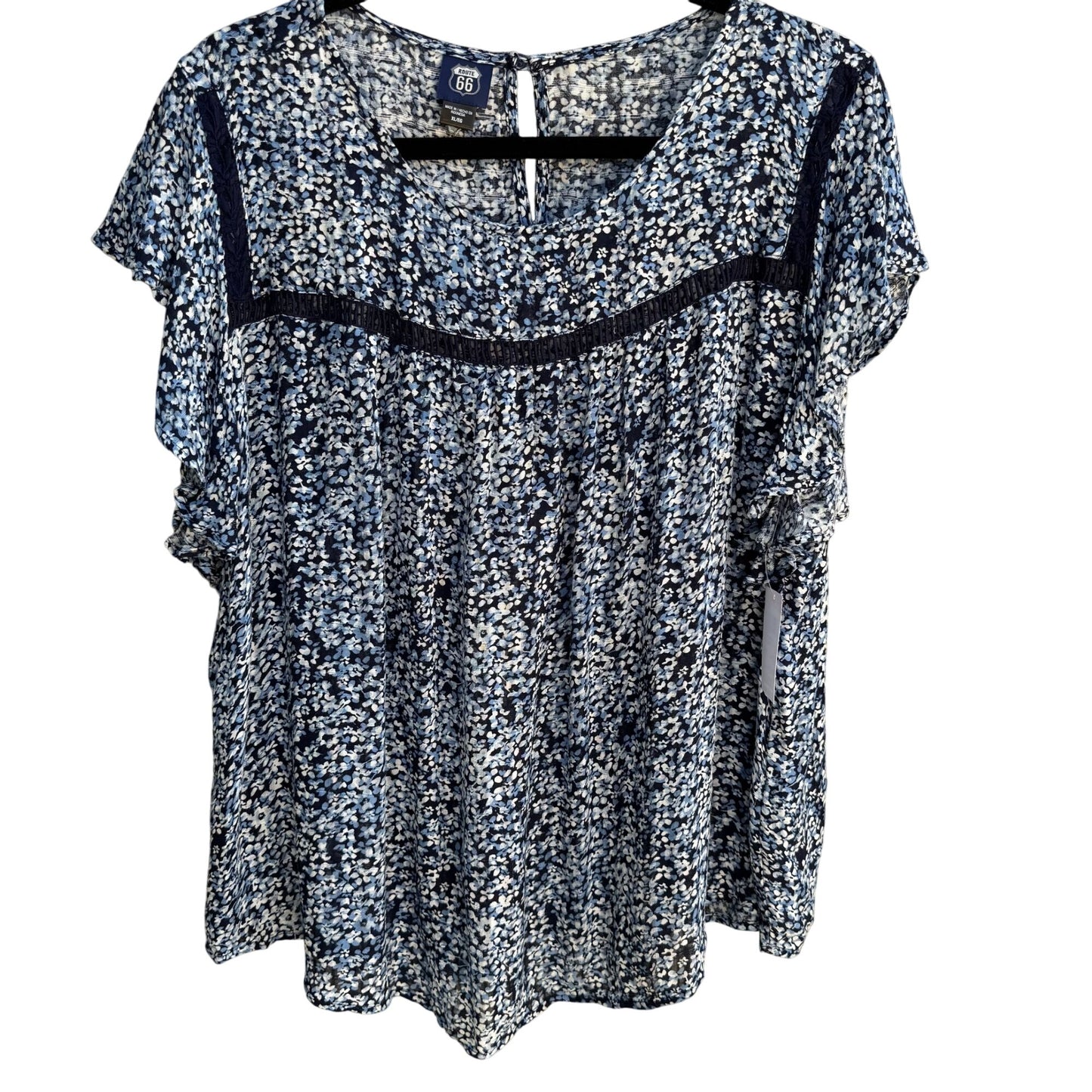 Route 66 Kmart Vintage Womens Blue Floral Flutter Sleeve Boho Shirt Blouse New XL