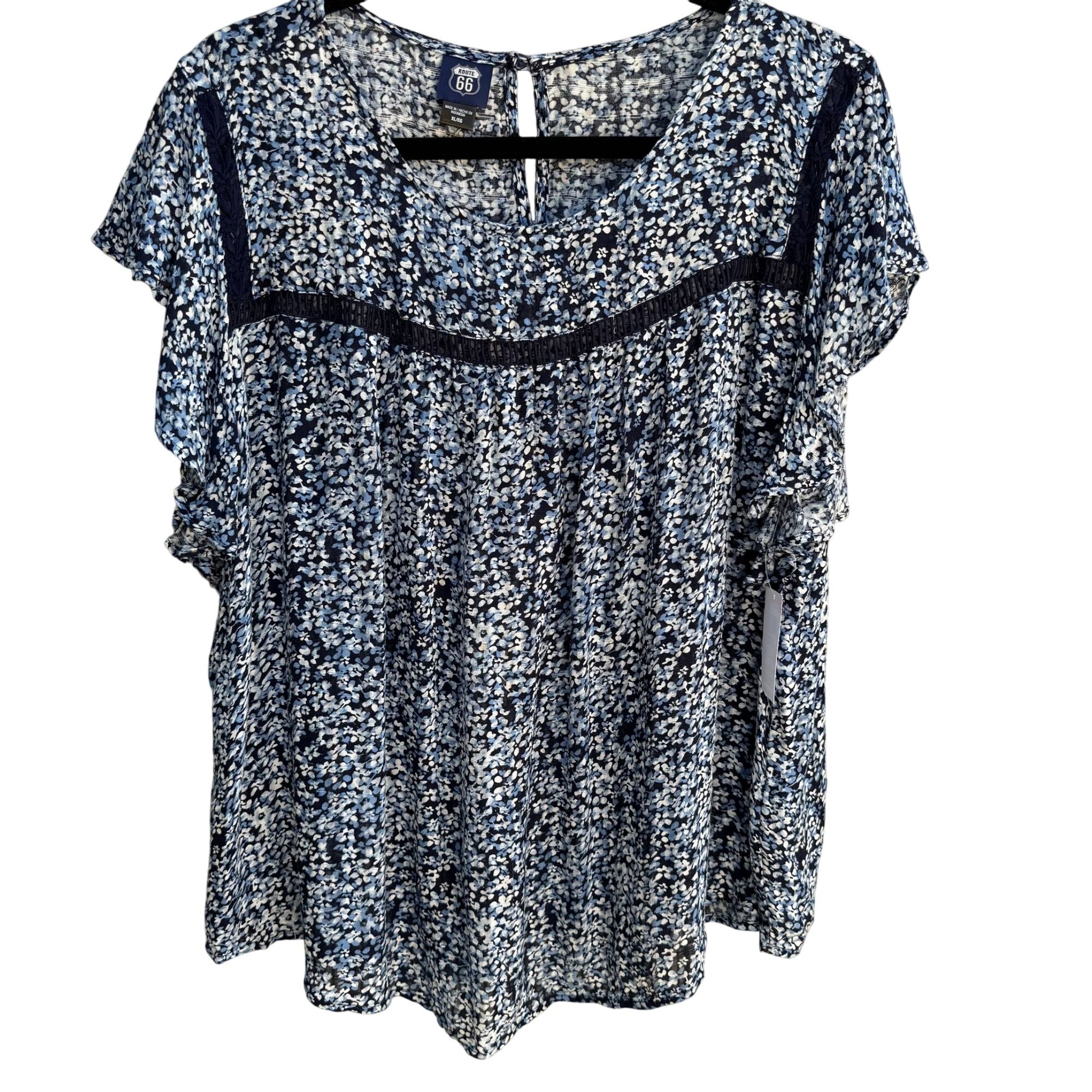 Route 66 Kmart Vintage Womens Blue Floral Flutter Sleeve Boho Shirt Blouse New XL