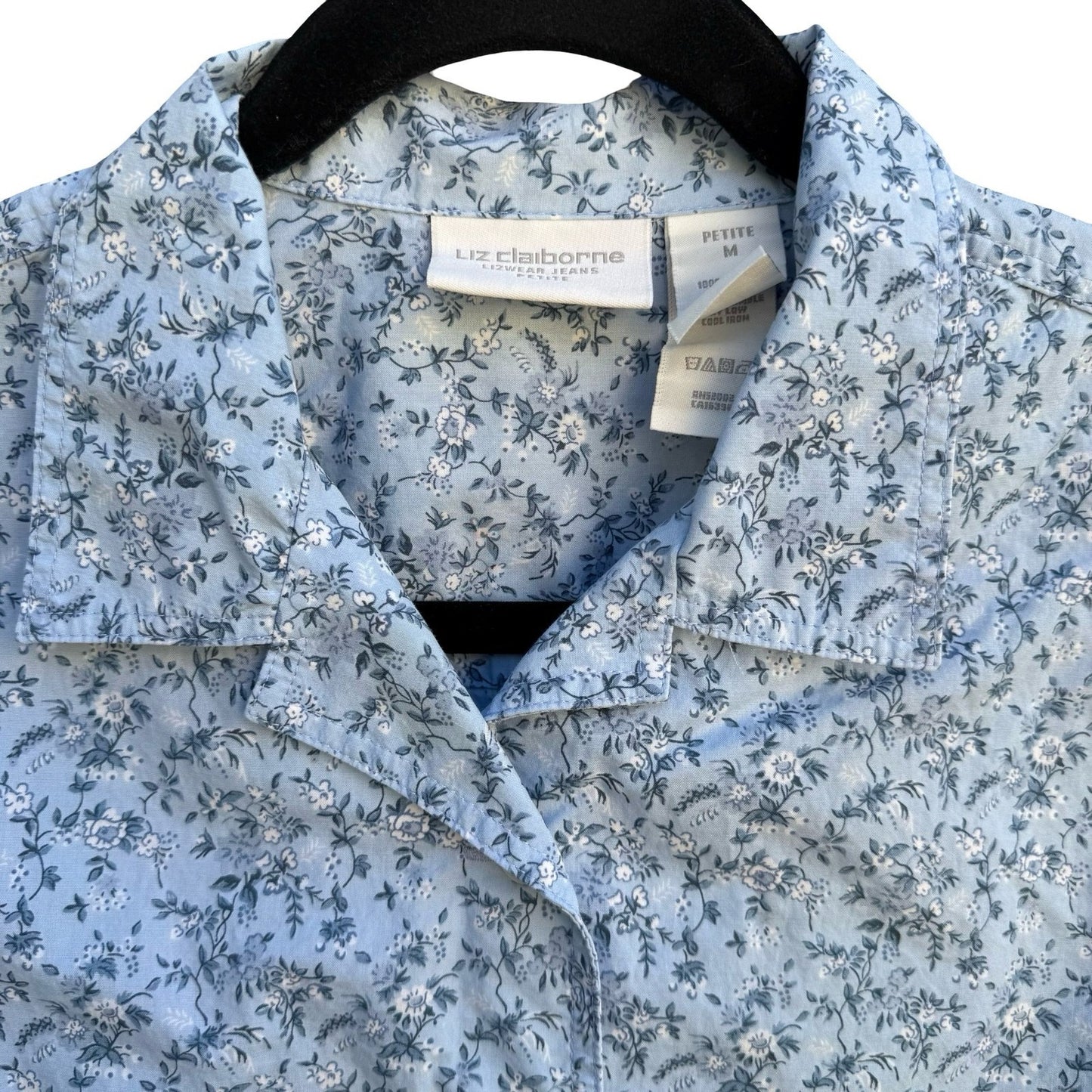 Liz Claiborne Vintage 90s Blue Floral Calico Button Up Cropped Shirt PM Cottage