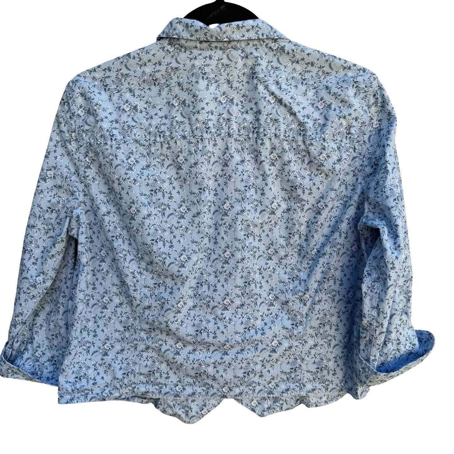 Liz Claiborne Vintage 90s Blue Floral Calico Button Up Cropped Shirt PM Cottage