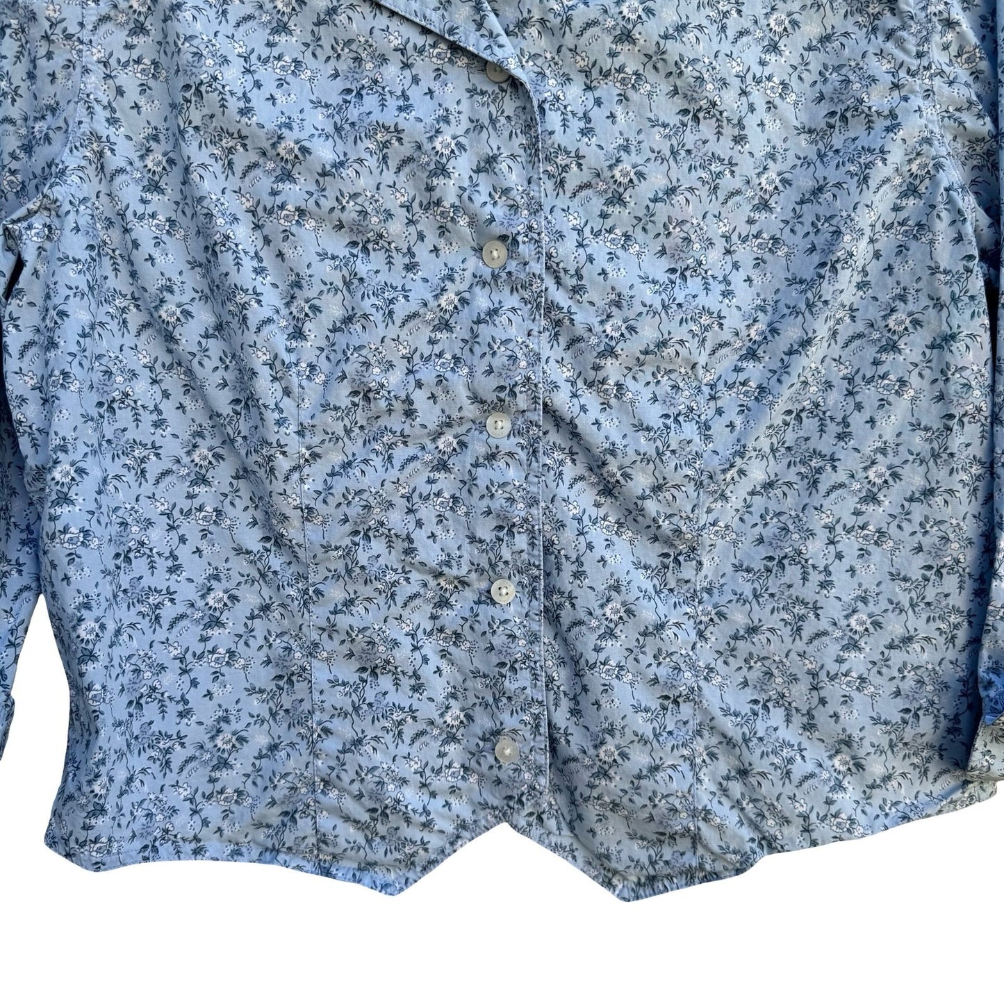 Liz Claiborne Vintage 90s Blue Floral Calico Button Up Cropped Shirt PM Cottage