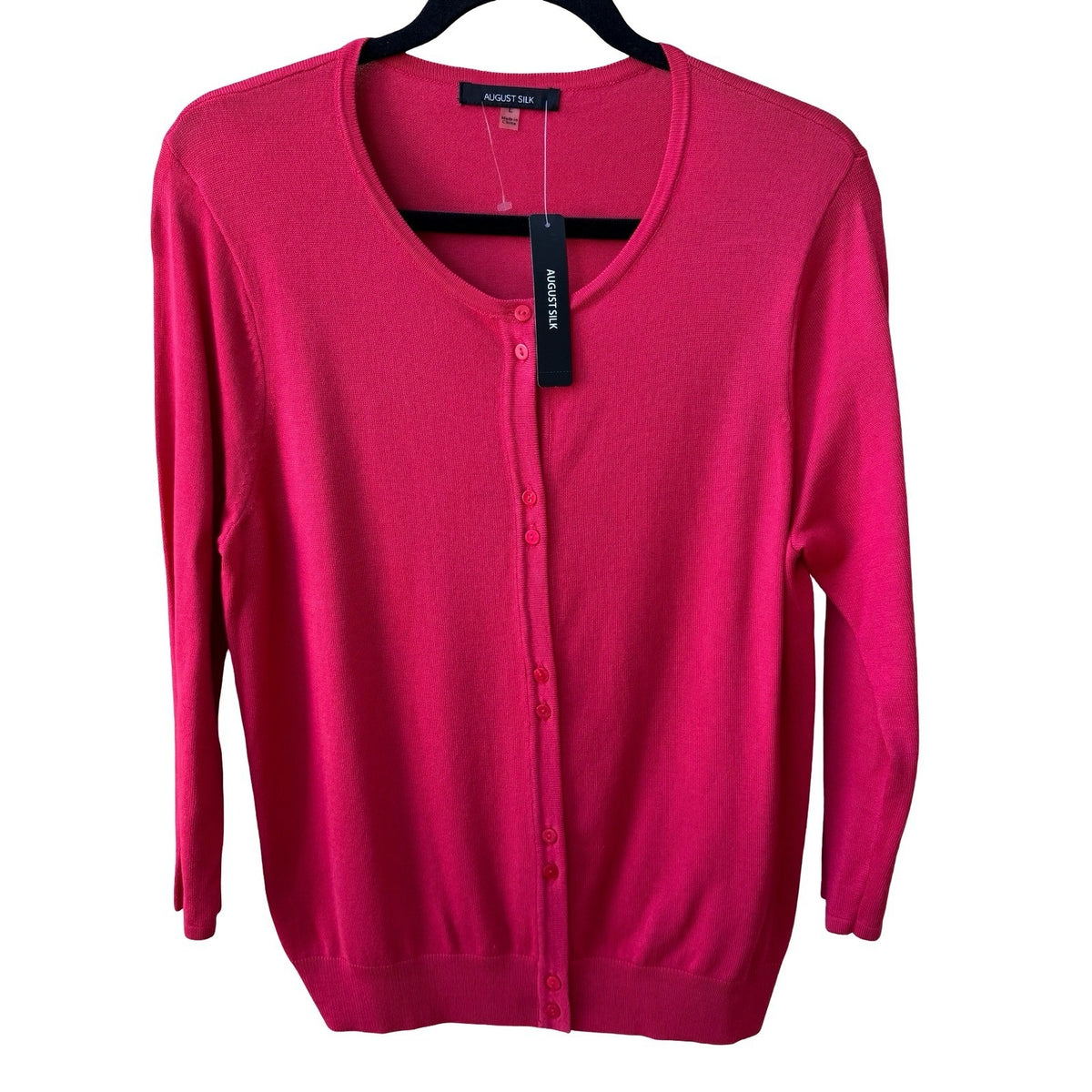 August Silk Preppy Minimalist Barbiecore Layering Knitwear Cardigan Pink L NEW