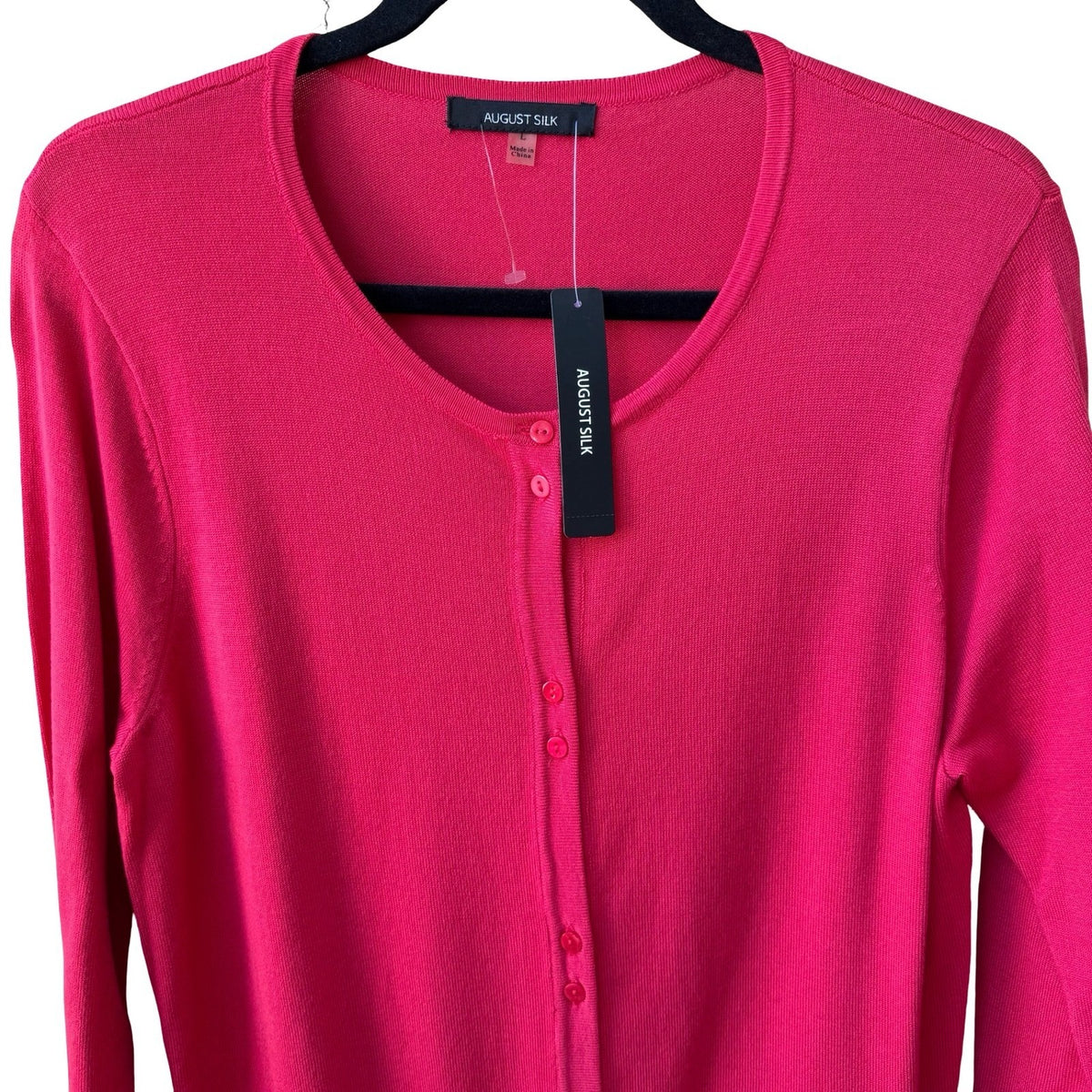 August Silk Preppy Minimalist Barbiecore Layering Knitwear Cardigan Pink L NEW
