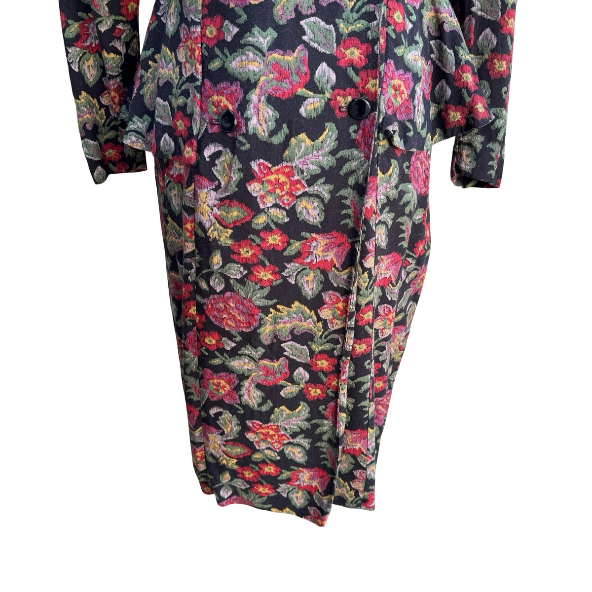 Liz Vintage 80s 90s Dark Floral Victorian Gothic Peplum Brocade Tapestry Dress